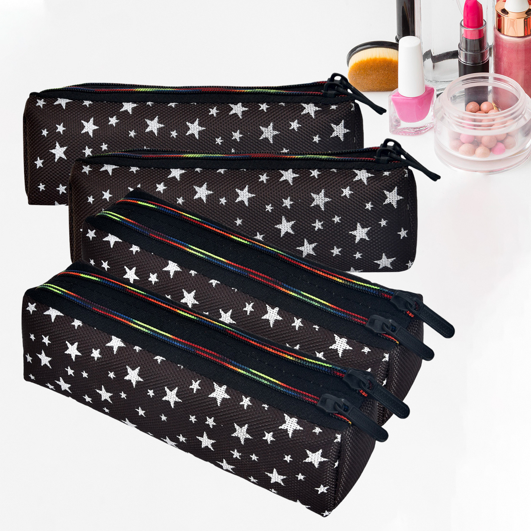 Kuber Industries Makeup Pouch | Rexine Cosmetic Pouch | Jewellery Utility Pouch | Toiletry Pouch for Girls | Travel Makeup Pouch for Girls | Storage Makeup Bag | Star Makeup Pouch |Black