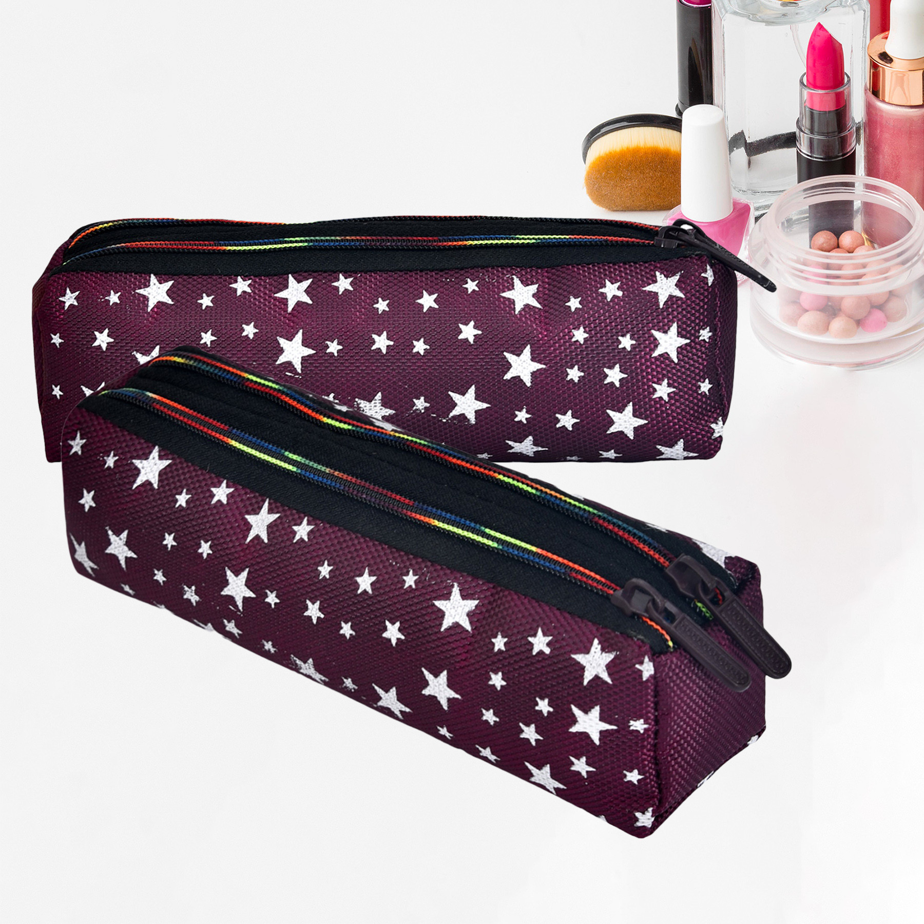 Kuber Industries Makeup Pouch | Rexine Cosmetic Pouch | Jewellery Utility Pouch | Toiletry Pouch for Girls | Travel Makeup Pouch for Girls | Storage Makeup Bag | Star Makeup Pouch |Maroon