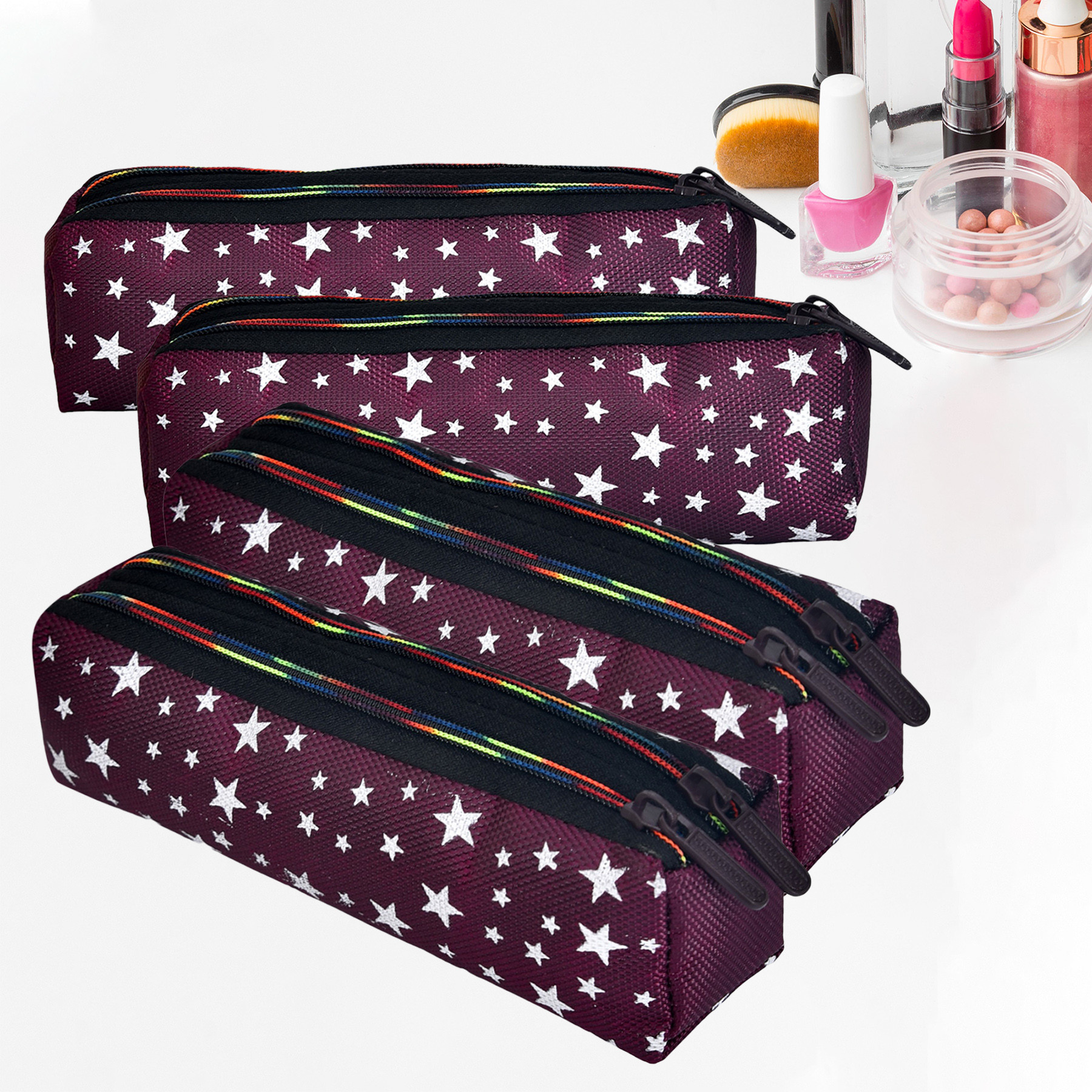 Kuber Industries Makeup Pouch | Rexine Cosmetic Pouch | Jewellery Utility Pouch | Toiletry Pouch for Girls | Travel Makeup Pouch for Girls | Storage Makeup Bag | Star Makeup Pouch |Maroon