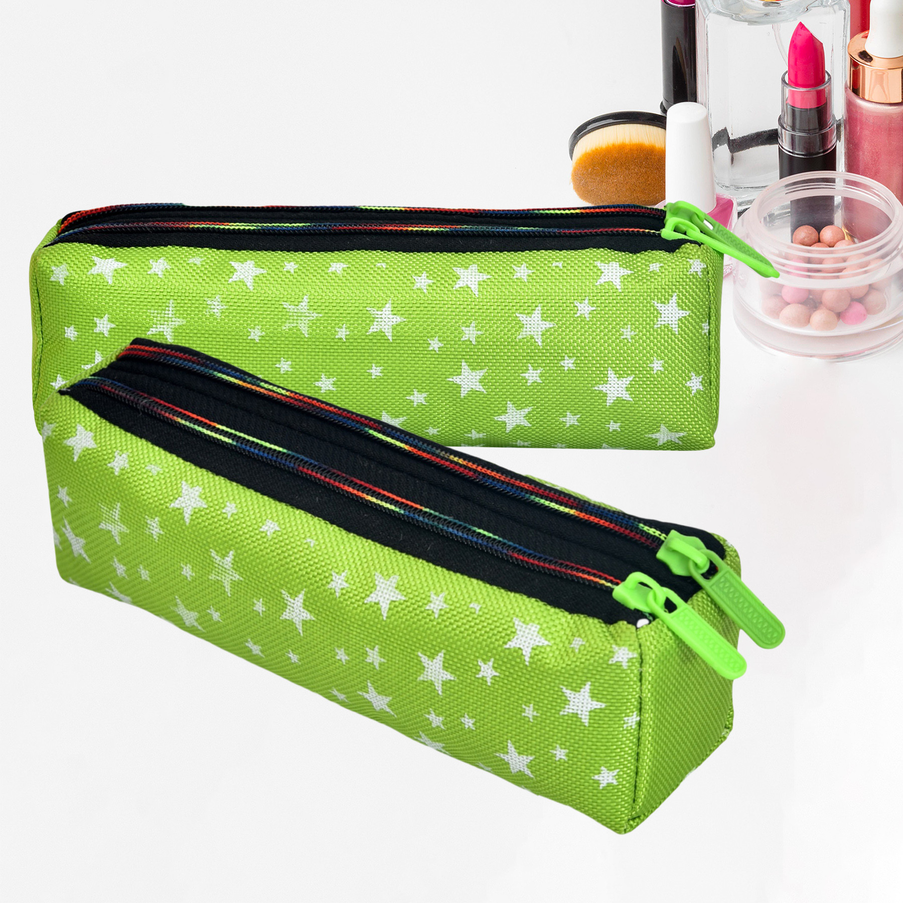 Kuber Industries Makeup Pouch | Rexine Cosmetic Pouch | Jewellery Utility Pouch | Toiletry Pouch for Girls | Travel Makeup Pouch for Girls | Storage Makeup Bag | Star Makeup Pouch |Green