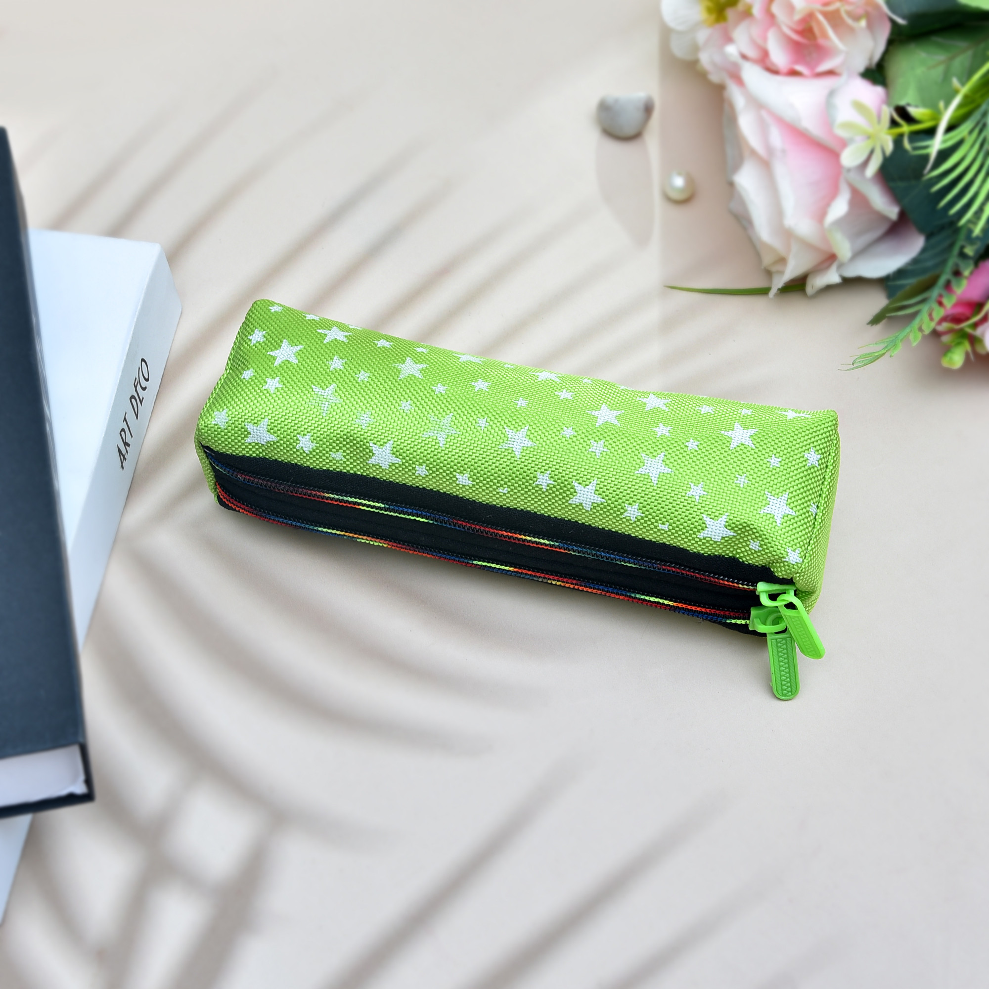 Kuber Industries Makeup Pouch | Rexine Cosmetic Pouch | Jewellery Utility Pouch | Toiletry Pouch for Girls | Travel Makeup Pouch for Girls | Storage Makeup Bag | Star Makeup Pouch |Green