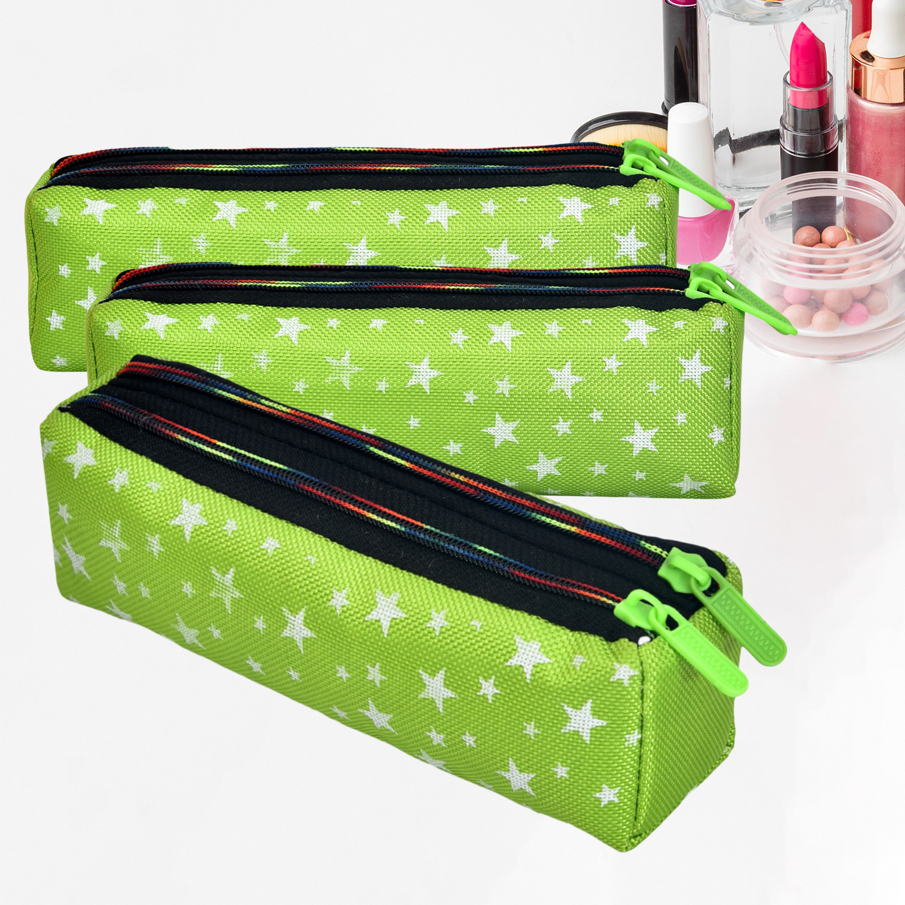 Kuber Industries Makeup Pouch | Rexine Cosmetic Pouch | Jewellery Utility Pouch | Toiletry Pouch for Girls | Travel Makeup Pouch for Girls | Storage Makeup Bag | Star Makeup Pouch |Green