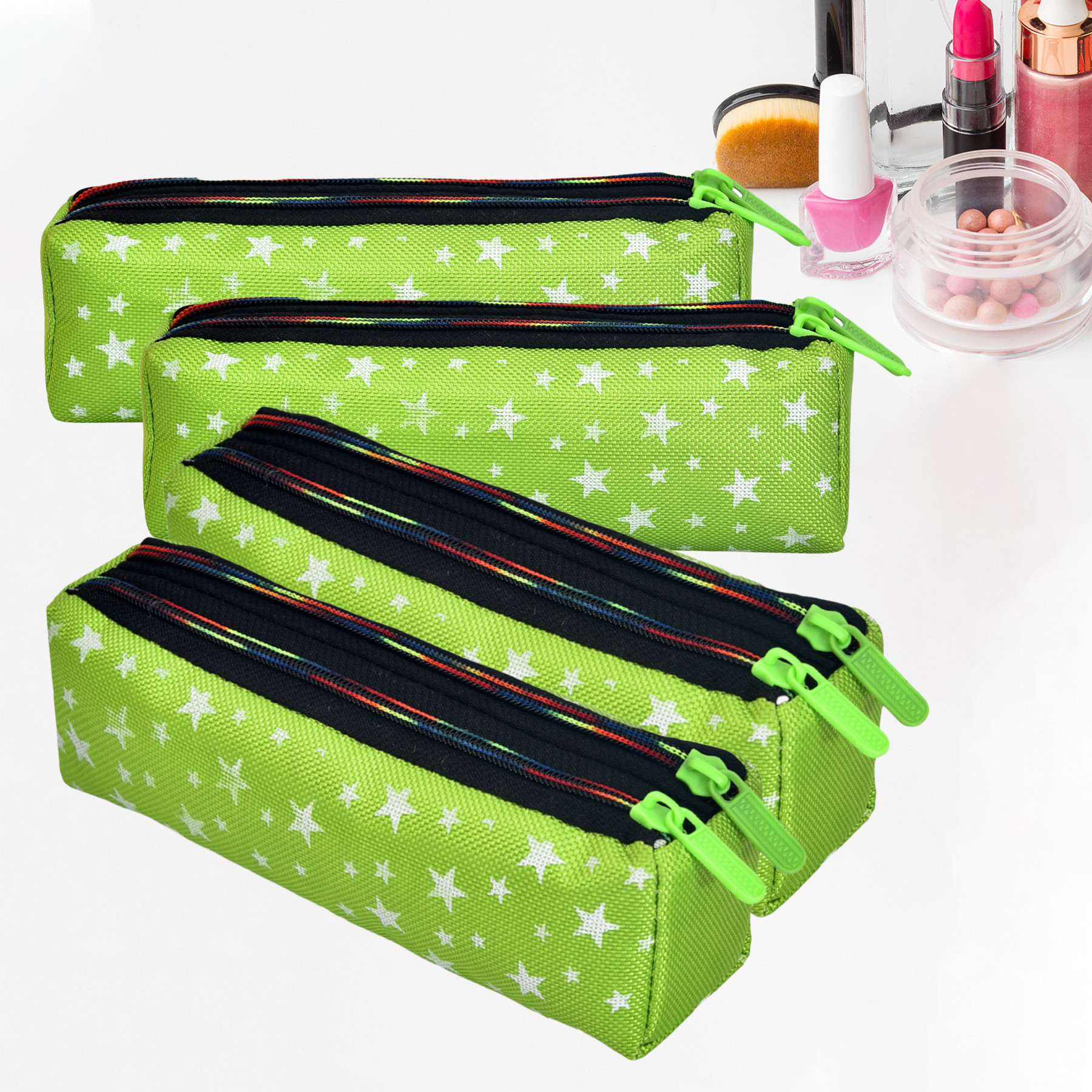 Kuber Industries Makeup Pouch | Rexine Cosmetic Pouch | Jewellery Utility Pouch | Toiletry Pouch for Girls | Travel Makeup Pouch for Girls | Storage Makeup Bag | Star Makeup Pouch |Green