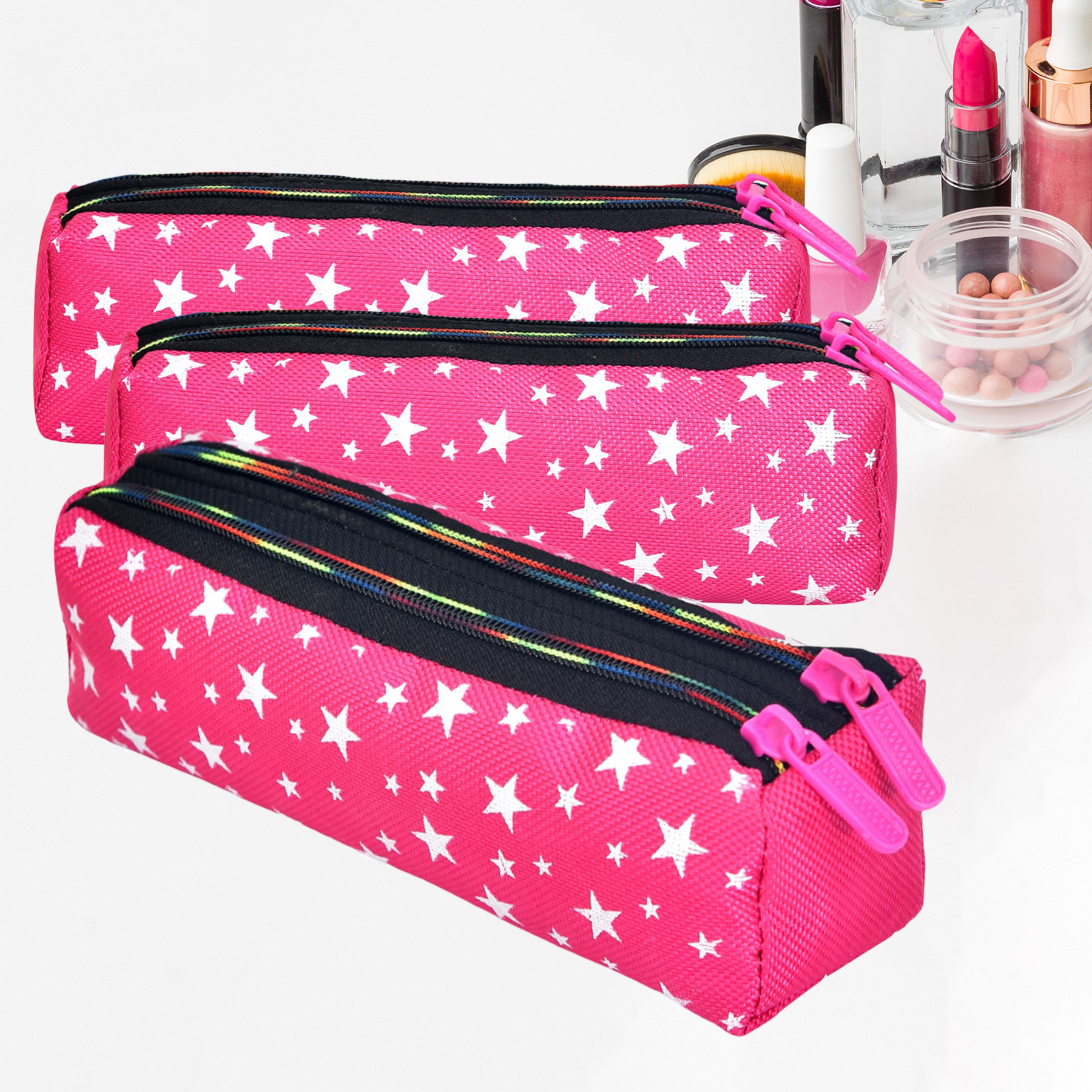 Kuber Industries Makeup Pouch | Rexine Cosmetic Pouch | Jewellery Utility Pouch | Toiletry Pouch for Girls | Travel Makeup Pouch for Girls | Storage Makeup Bag | Star Makeup Pouch |Pink