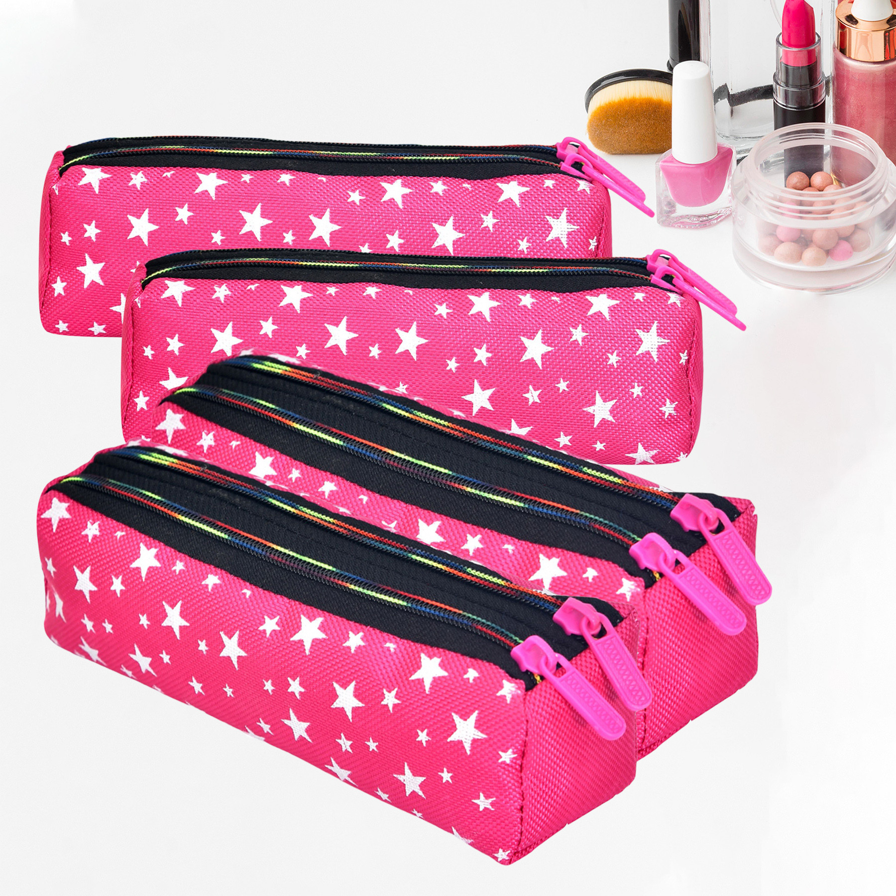 Kuber Industries Makeup Pouch | Rexine Cosmetic Pouch | Jewellery Utility Pouch | Toiletry Pouch for Girls | Travel Makeup Pouch for Girls | Storage Makeup Bag | Star Makeup Pouch |Pink
