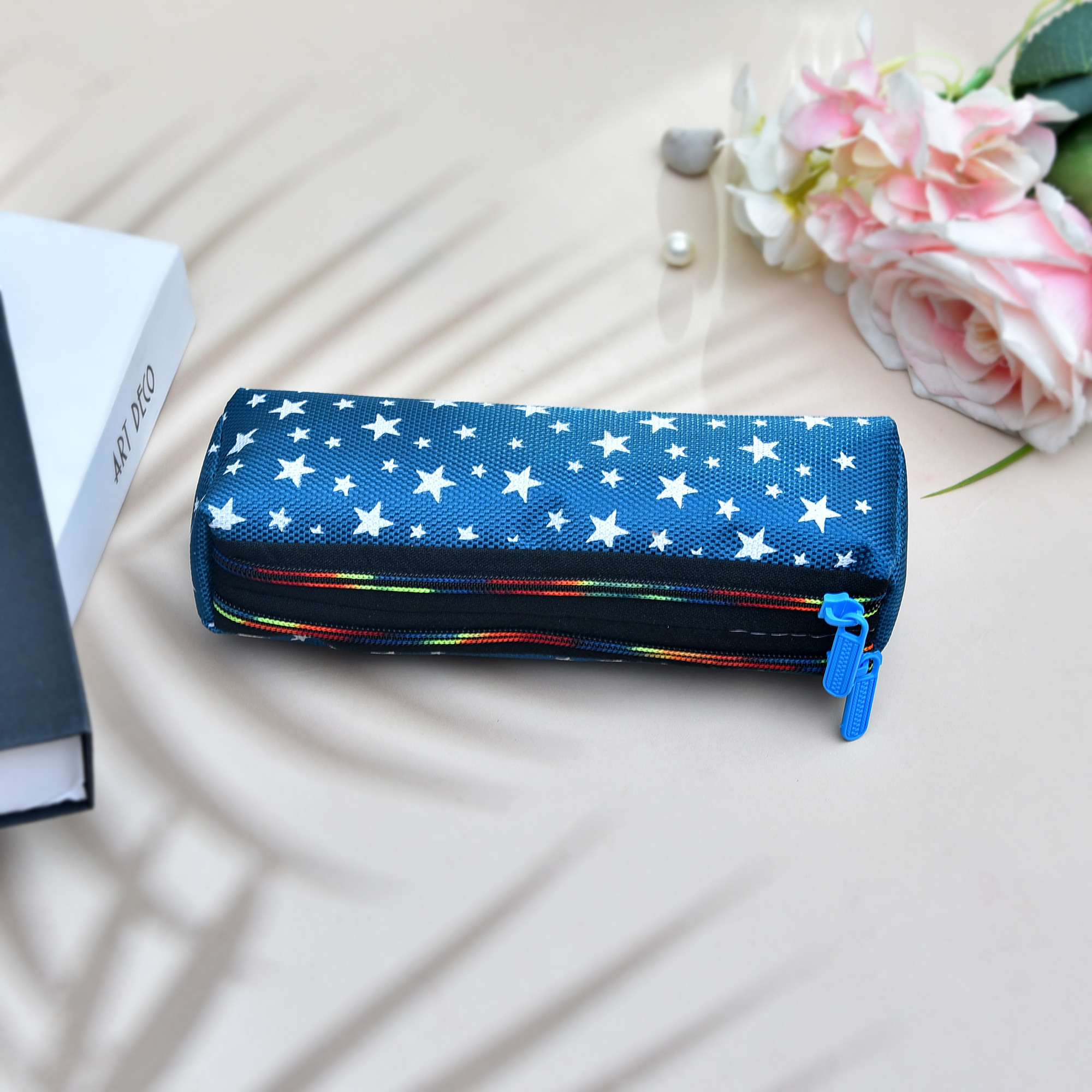 Kuber Industries Makeup Pouch | Rexine Cosmetic Pouch | Jewellery Utility Pouch | Toiletry Pouch for Girls | Travel Makeup Pouch for Girls | Storage Makeup Bag | Star Makeup Pouch |Blue