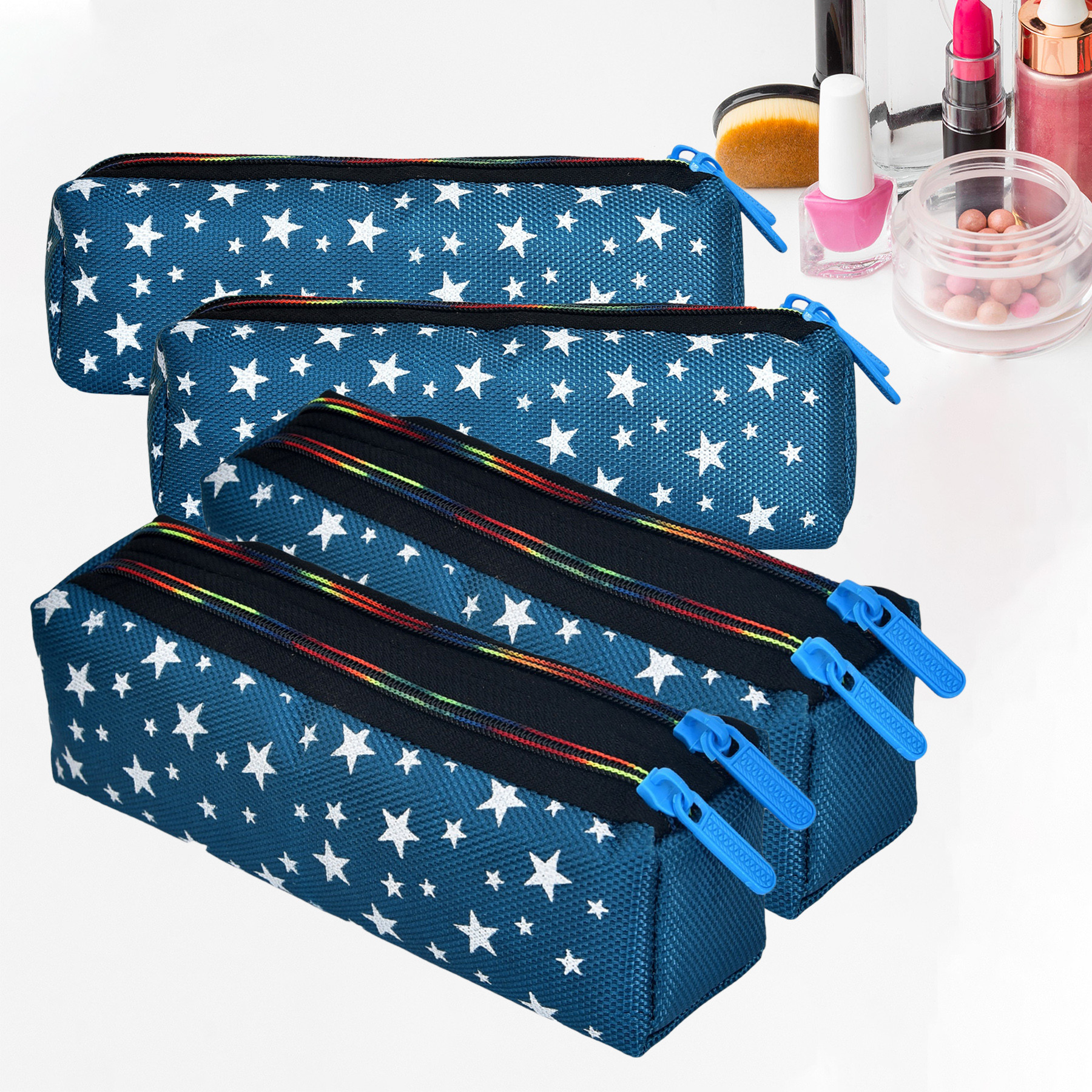 Kuber Industries Makeup Pouch | Rexine Cosmetic Pouch | Jewellery Utility Pouch | Toiletry Pouch for Girls | Travel Makeup Pouch for Girls | Storage Makeup Bag | Star Makeup Pouch |Blue