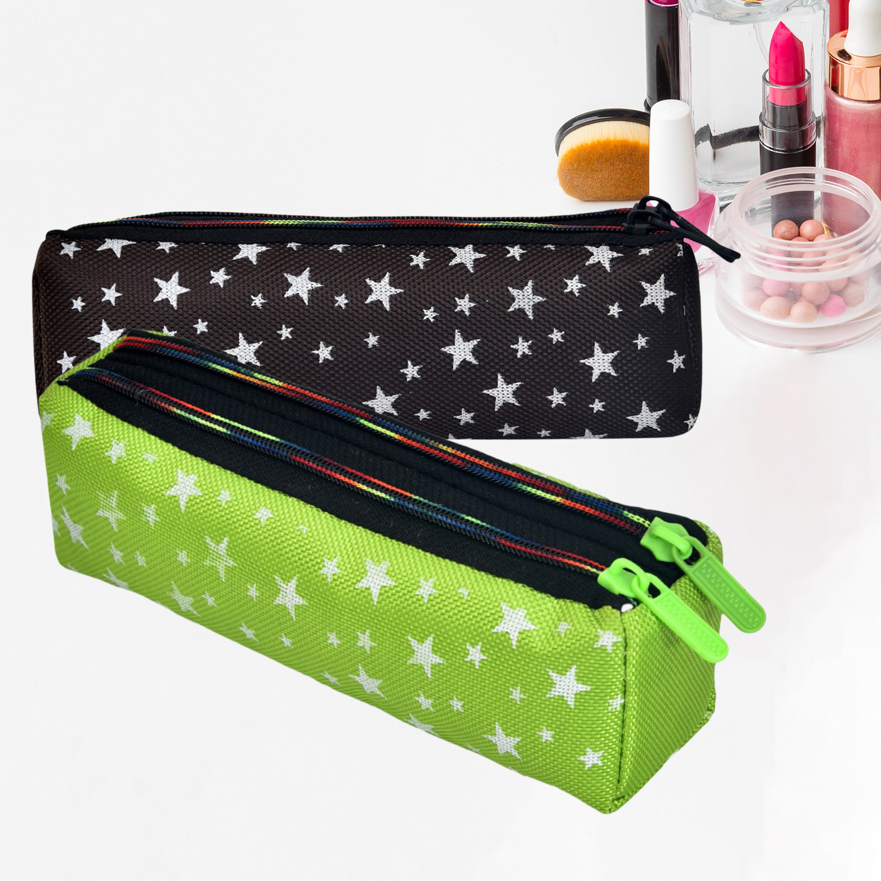 Kuber Industries Makeup Pouch | Rexine Cosmetic Pouch | Jewellery Utility Pouch | Toiletry Pouch for Girls | Travel Makeup Pouch for Girls | Storage Makeup Bag | Star Makeup Pouch | Pack of 2 | Multi