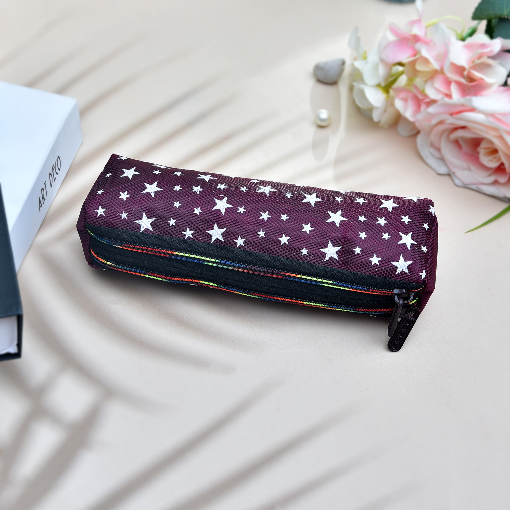 Kuber Industries Makeup Pouch | Rexine Cosmetic Pouch | Jewellery Utility Pouch | Toiletry Pouch for Girls | Travel Makeup Pouch for Girls | Storage Makeup Bag | Star Makeup Pouch | Pack of 2 | Multi