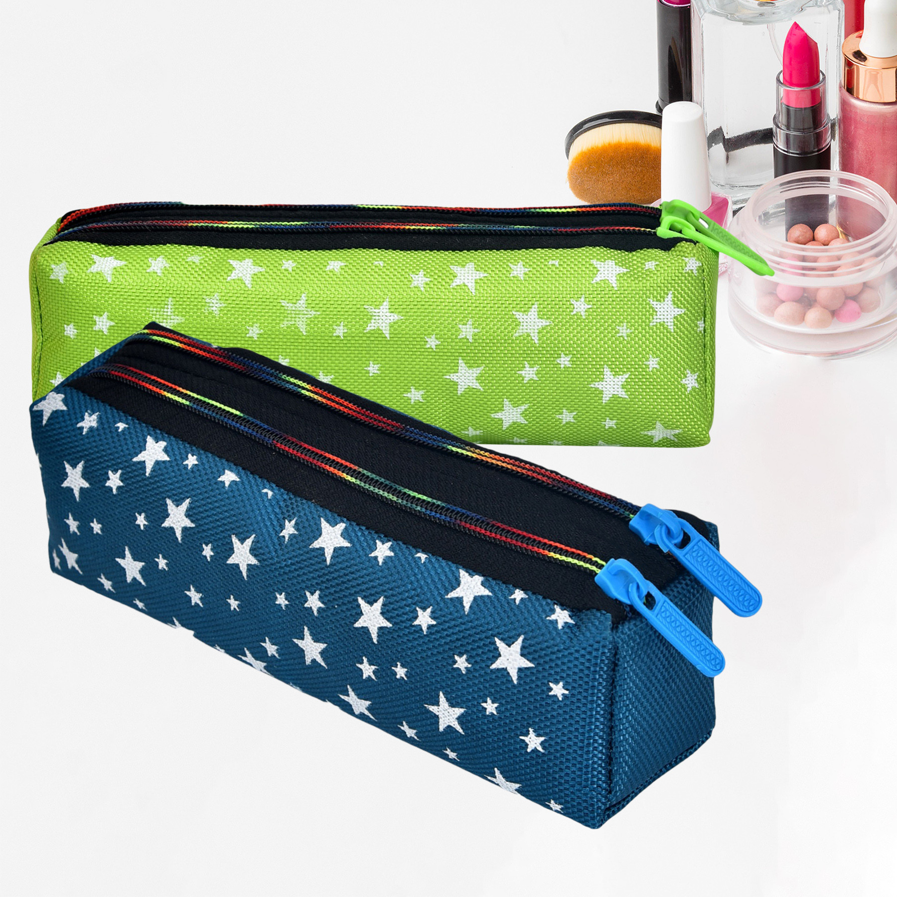 Kuber Industries Makeup Pouch | Rexine Cosmetic Pouch | Jewellery Utility Pouch | Toiletry Pouch for Girls | Travel Makeup Pouch for Girls | Storage Makeup Bag | Star Makeup Pouch | Pack of 2 | Multi