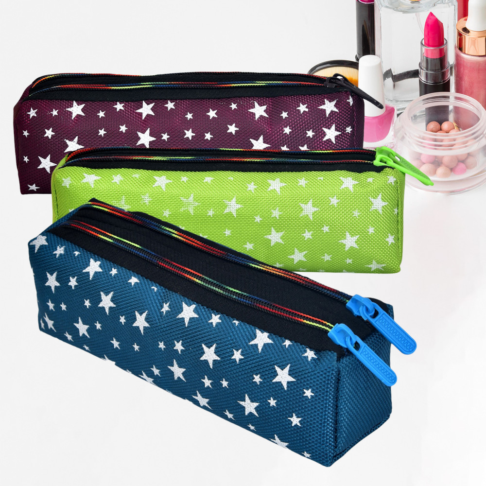 Kuber Industries Makeup Pouch | Rexine Cosmetic Pouch | Jewellery Utility Pouch | Toiletry Pouch for Girls | Travel Makeup Pouch for Girls | Storage Makeup Bag | Star Makeup Pouch | Pack of 3 | Multi
