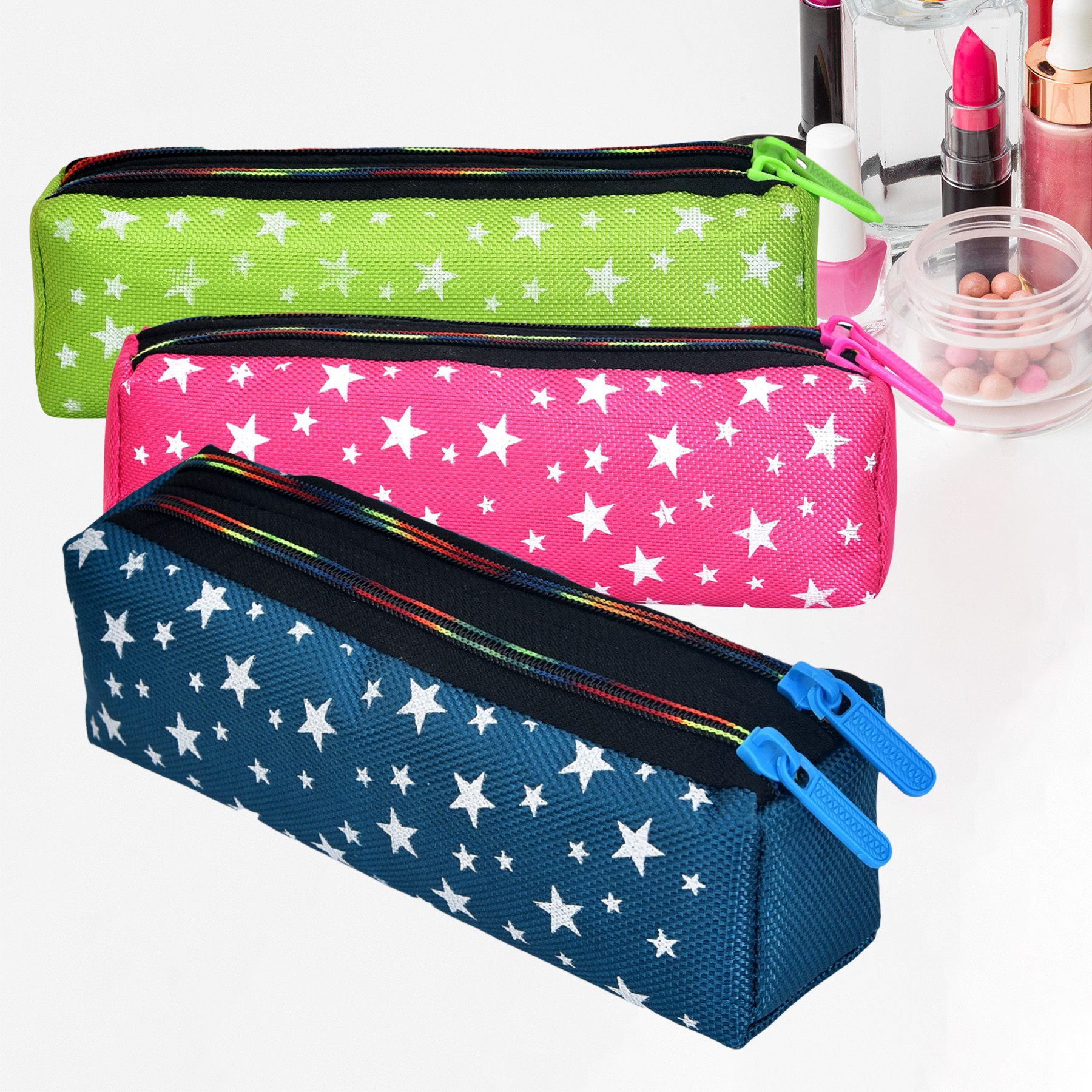 Kuber Industries Makeup Pouch | Rexine Cosmetic Pouch | Jewellery Utility Pouch | Toiletry Pouch for Girls | Travel Makeup Pouch for Girls | Storage Makeup Bag | Star Makeup Pouch | Pack of 3 | Multi
