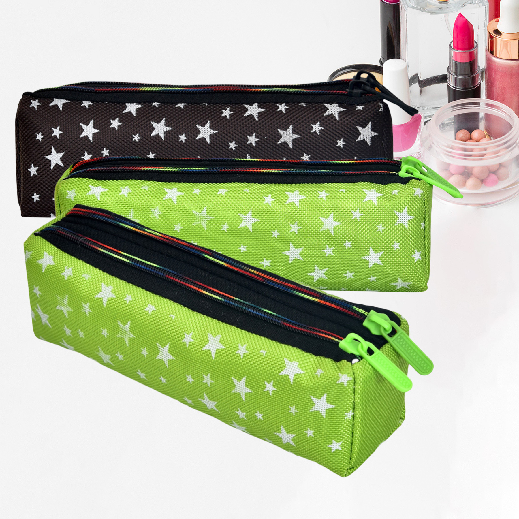 Kuber Industries Makeup Pouch | Rexine Cosmetic Pouch | Jewellery Utility Pouch | Toiletry Pouch for Girls | Travel Makeup Pouch for Girls | Storage Makeup Bag | Star Makeup Pouch | Pack of 3 | Multi
