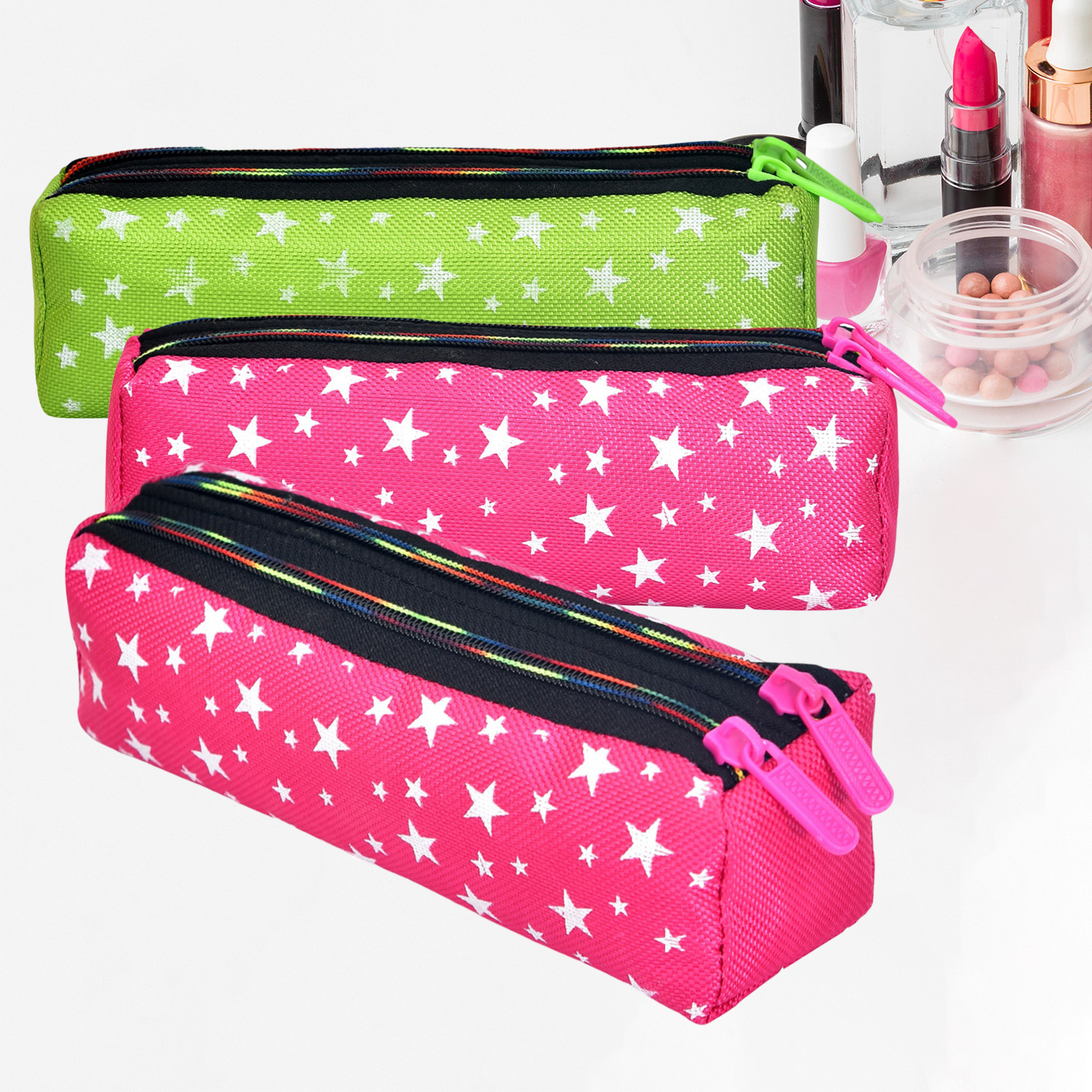 Kuber Industries Makeup Pouch | Rexine Cosmetic Pouch | Jewellery Utility Pouch | Toiletry Pouch for Girls | Travel Makeup Pouch for Girls | Storage Makeup Bag | Star Makeup Pouch | Pack of 3 | Multi
