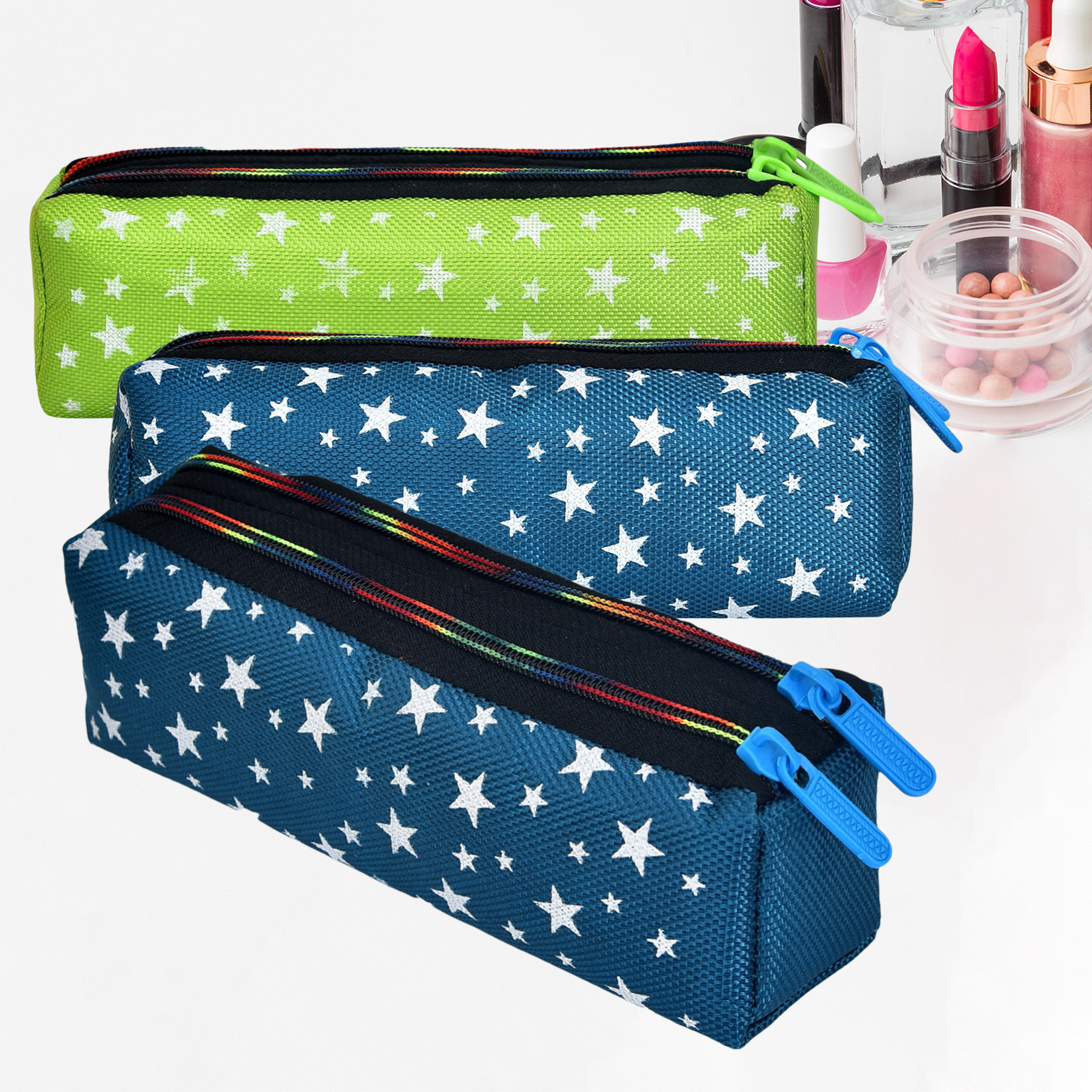 Kuber Industries Makeup Pouch | Rexine Cosmetic Pouch | Jewellery Utility Pouch | Toiletry Pouch for Girls | Travel Makeup Pouch for Girls | Storage Makeup Bag | Star Makeup Pouch | Pack of 3 | Multi