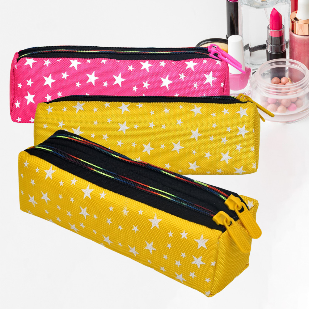 Kuber Industries Makeup Pouch | Rexine Cosmetic Pouch | Jewellery Utility Pouch | Toiletry Pouch for Girls | Travel Makeup Pouch for Girls | Storage Makeup Bag | Star Makeup Pouch | Pack of 3 | Multi