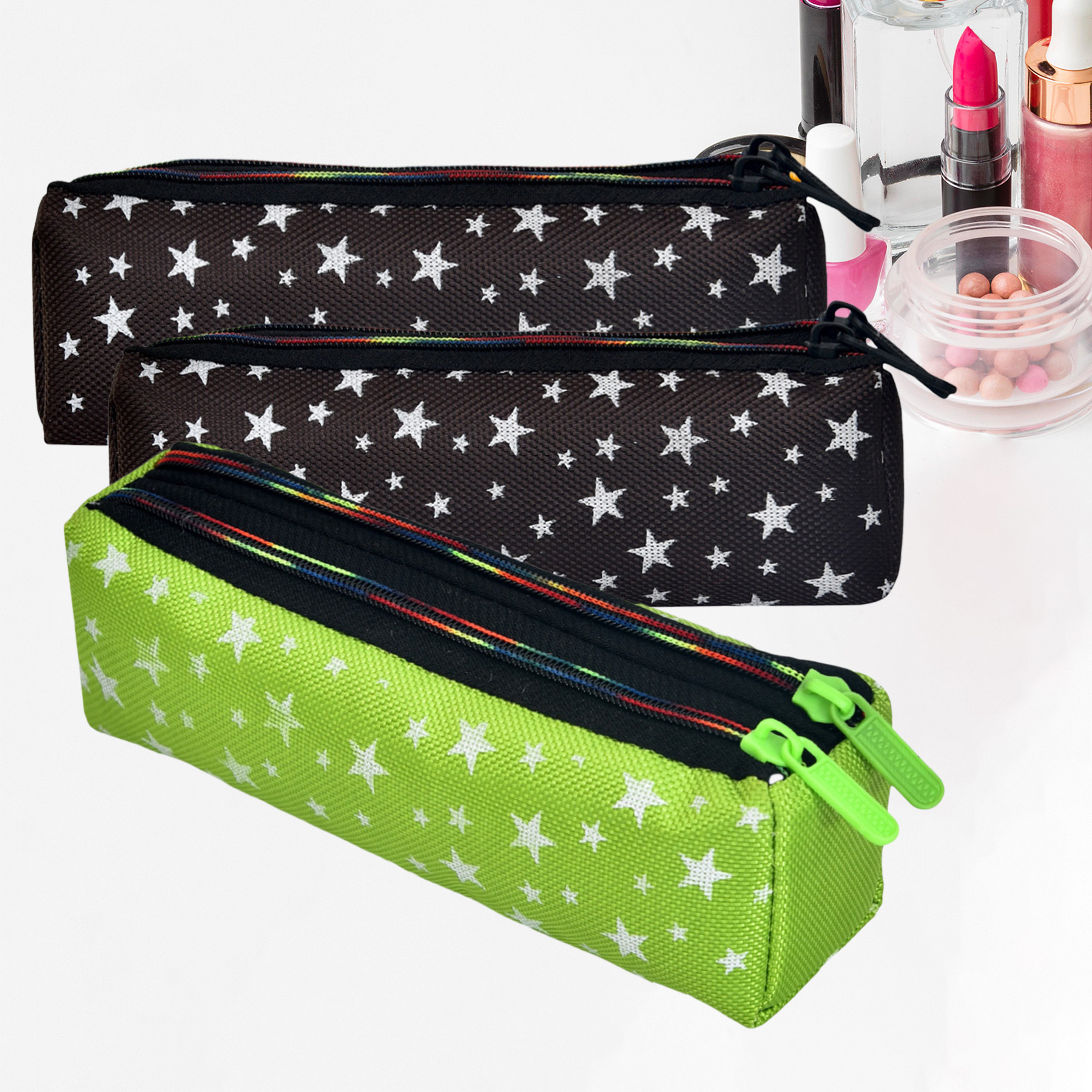 Kuber Industries Makeup Pouch | Rexine Cosmetic Pouch | Jewellery Utility Pouch | Toiletry Pouch for Girls | Travel Makeup Pouch for Girls | Storage Makeup Bag | Star Makeup Pouch | Pack of 3 | Multi