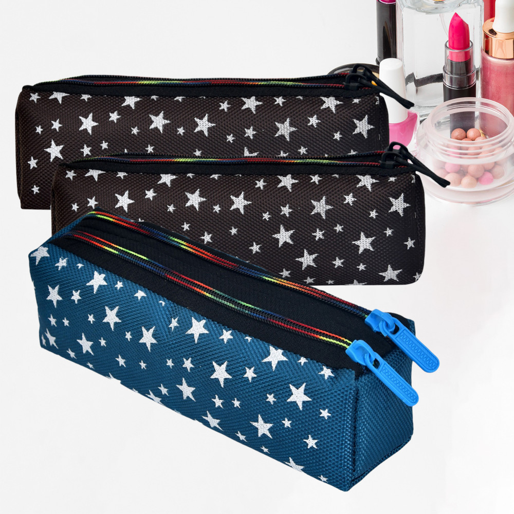 Kuber Industries Makeup Pouch | Rexine Cosmetic Pouch | Jewellery Utility Pouch | Toiletry Pouch for Girls | Travel Makeup Pouch for Girls | Storage Makeup Bag | Star Makeup Pouch | Pack of 3 | Multi
