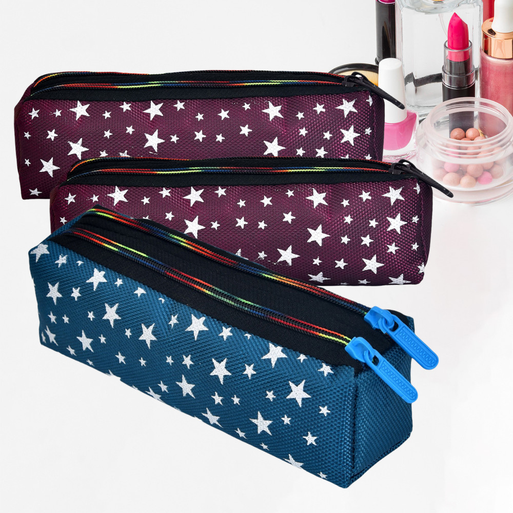 Kuber Industries Makeup Pouch | Rexine Cosmetic Pouch | Jewellery Utility Pouch | Toiletry Pouch for Girls | Travel Makeup Pouch for Girls | Storage Makeup Bag | Star Makeup Pouch | Pack of 3 | Multi