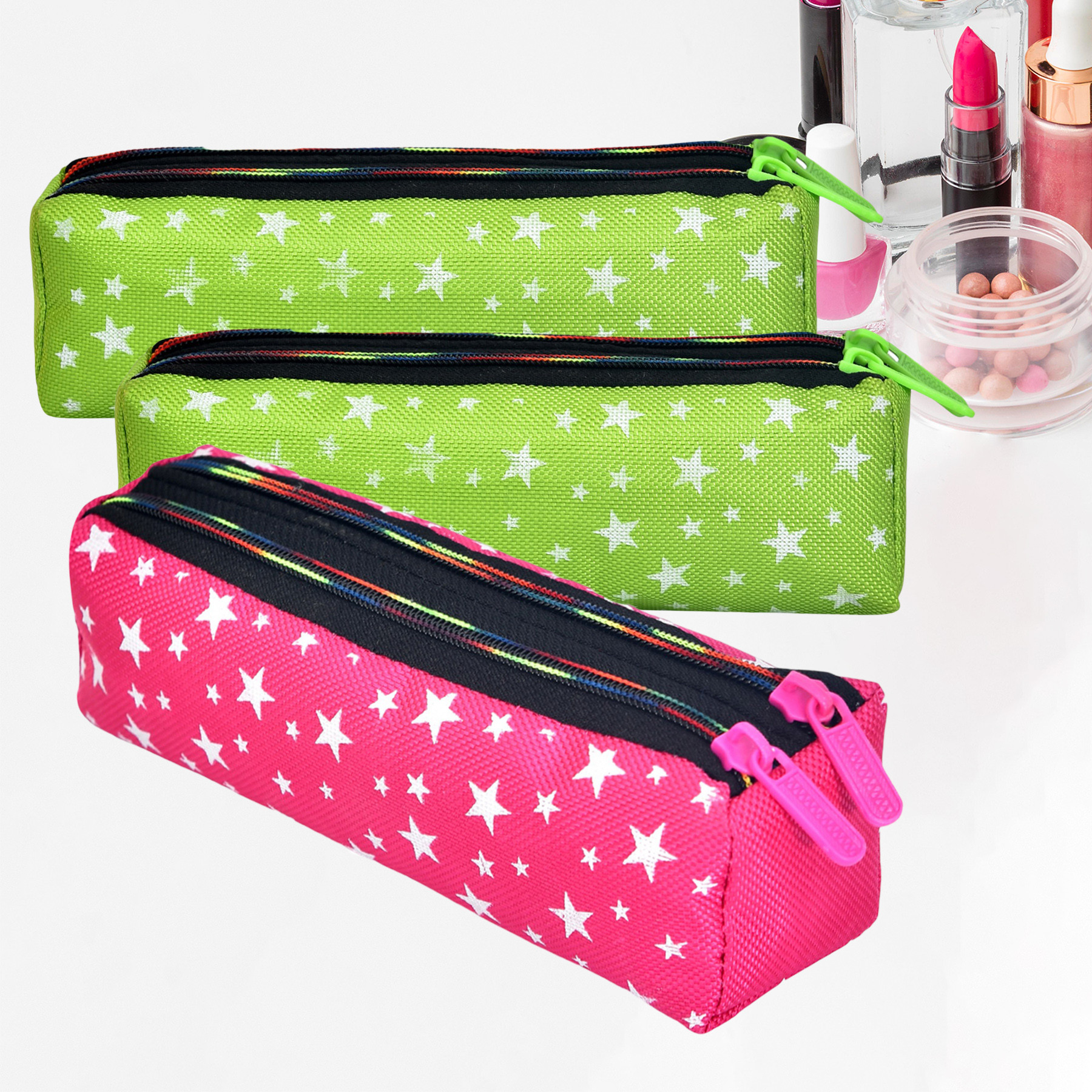 Kuber Industries Makeup Pouch | Rexine Cosmetic Pouch | Jewellery Utility Pouch | Toiletry Pouch for Girls | Travel Makeup Pouch for Girls | Storage Makeup Bag | Star Makeup Pouch | Pack of 3 | Multi
