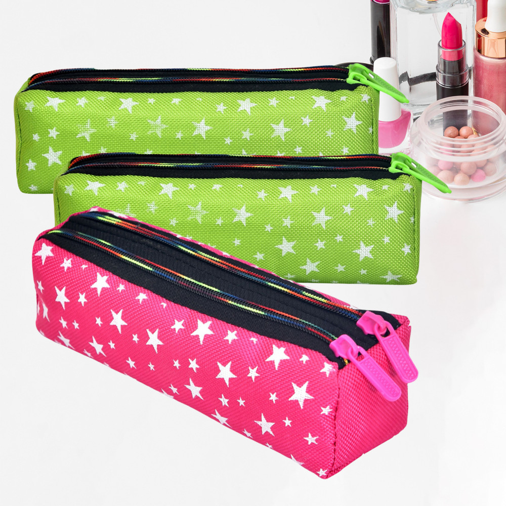 Kuber Industries Makeup Pouch | Rexine Cosmetic Pouch | Jewellery Utility Pouch | Toiletry Pouch for Girls | Travel Makeup Pouch for Girls | Storage Makeup Bag | Star Makeup Pouch | Pack of 3 | Multi