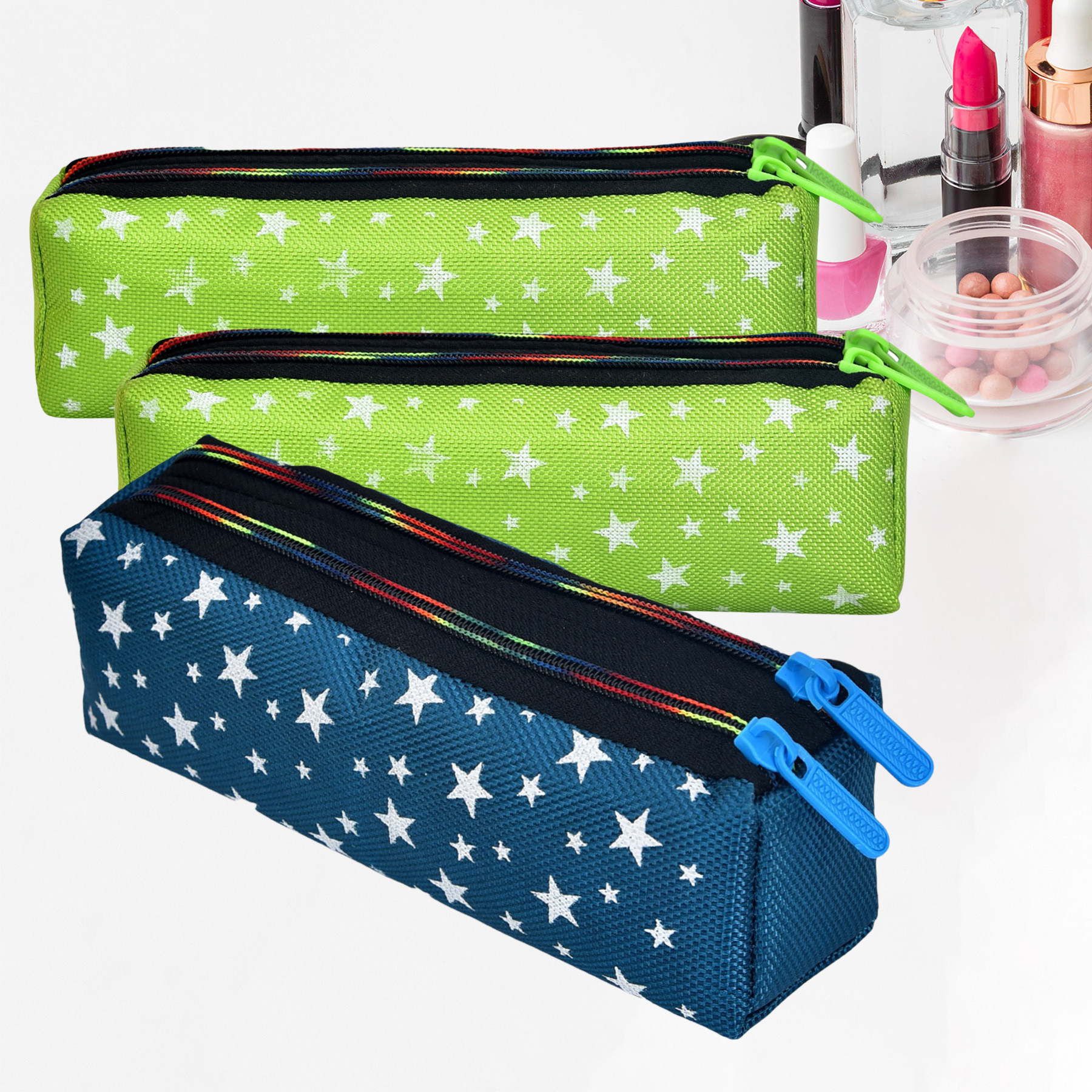Kuber Industries Makeup Pouch | Rexine Cosmetic Pouch | Jewellery Utility Pouch | Toiletry Pouch for Girls | Travel Makeup Pouch for Girls | Storage Makeup Bag | Star Makeup Pouch | Pack of 3 | Multi