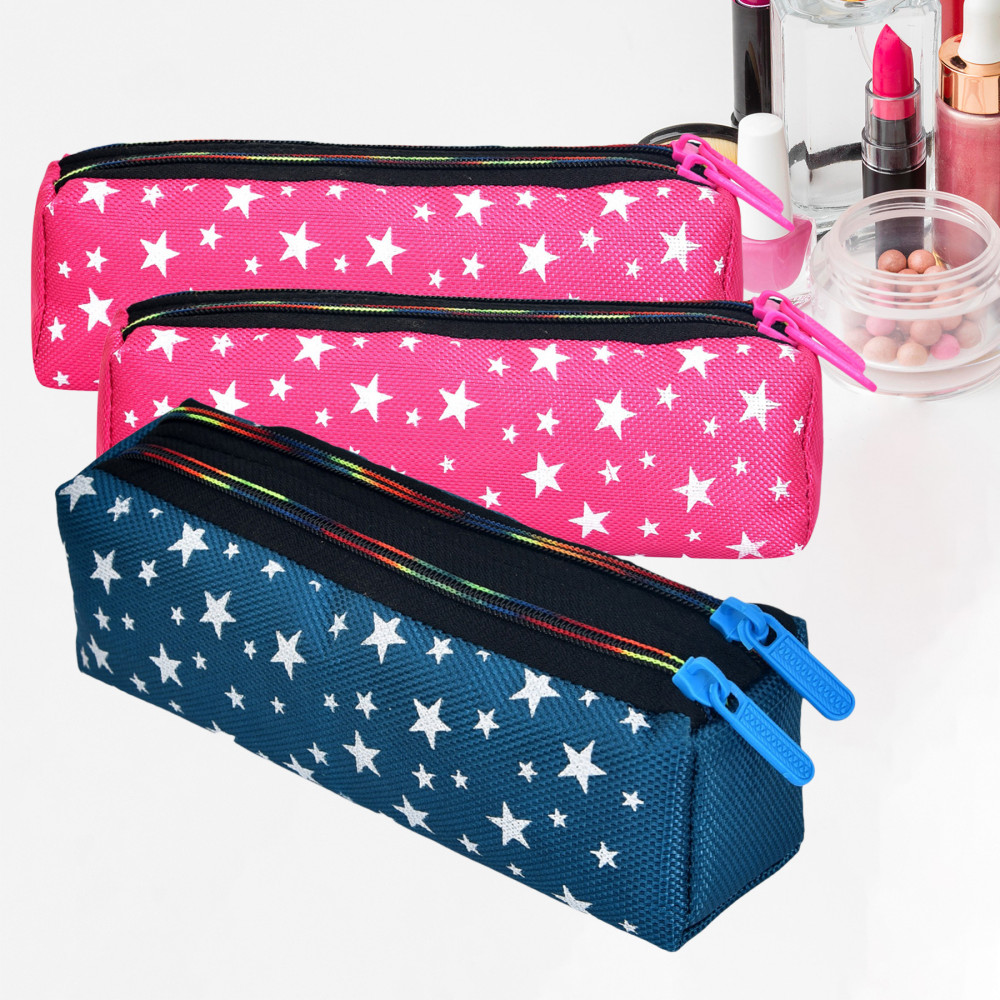 Kuber Industries Makeup Pouch | Rexine Cosmetic Pouch | Jewellery Utility Pouch | Toiletry Pouch for Girls | Travel Makeup Pouch for Girls | Storage Makeup Bag | Star Makeup Pouch | Pack of 3 | Multi