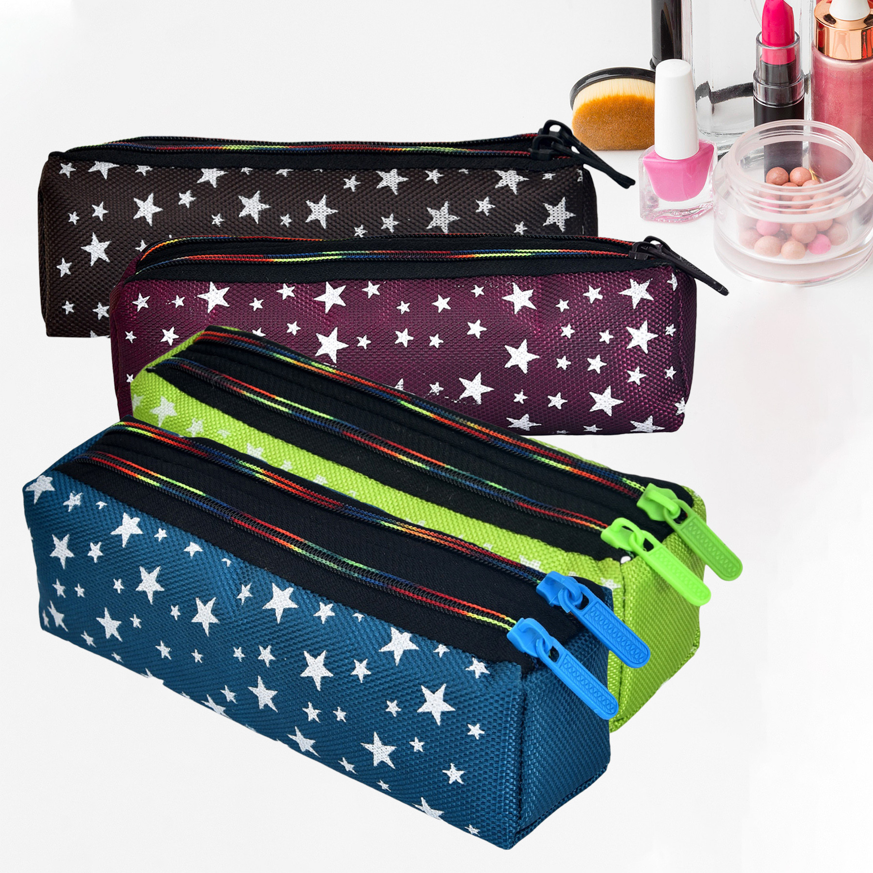 Kuber Industries Makeup Pouch | Rexine Cosmetic Pouch | Jewellery Utility Pouch | Toiletry Pouch for Girls | Travel Makeup Pouch for Girls | Storage Makeup Bag | Star Makeup Pouch | Pack of 4 | Multi