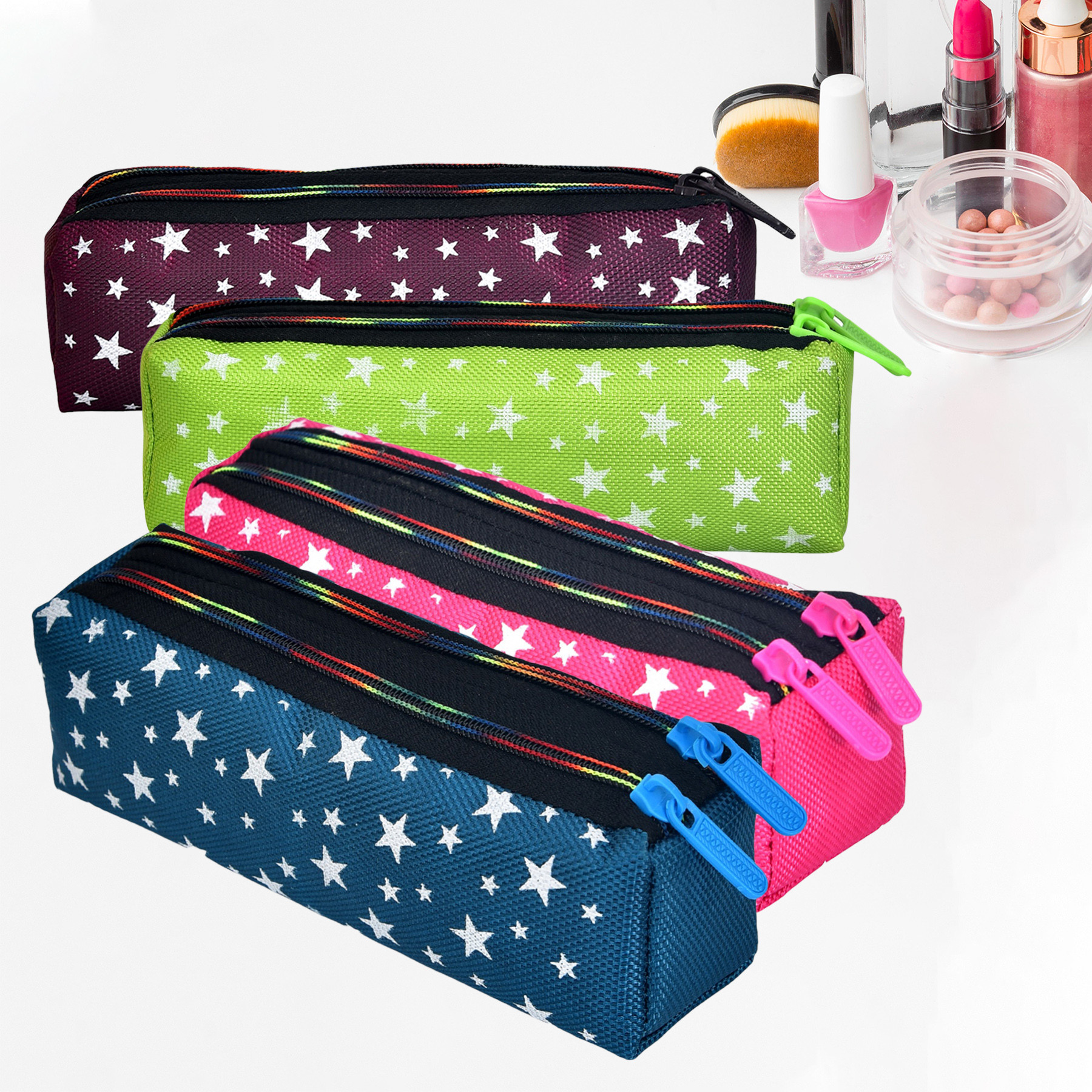 Kuber Industries Makeup Pouch | Rexine Cosmetic Pouch | Jewellery Utility Pouch | Toiletry Pouch for Girls | Travel Makeup Pouch for Girls | Storage Makeup Bag | Star Makeup Pouch | Pack of 4 | Multi