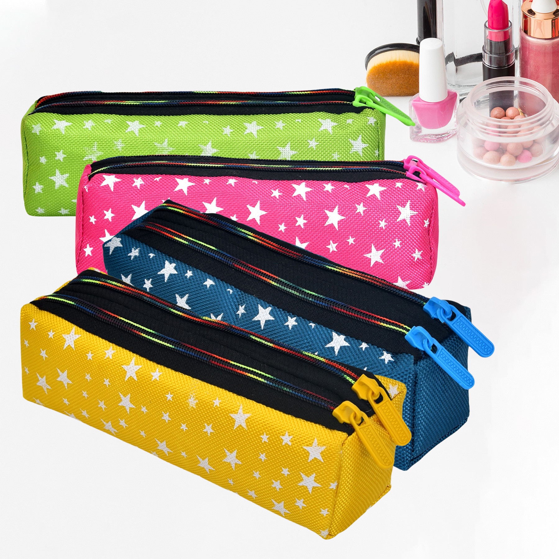 Kuber Industries Makeup Pouch | Rexine Cosmetic Pouch | Jewellery Utility Pouch | Toiletry Pouch for Girls | Travel Makeup Pouch for Girls | Storage Makeup Bag | Star Makeup Pouch | Pack of 4 | Multi