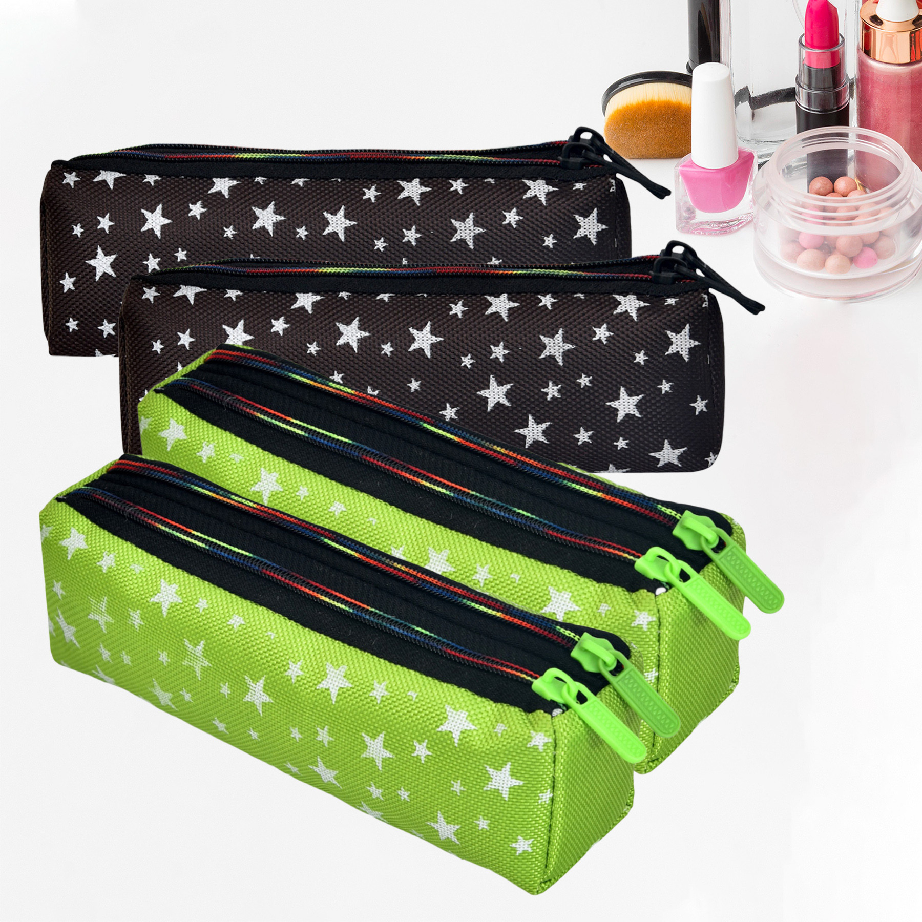 Kuber Industries Makeup Pouch | Rexine Cosmetic Pouch | Jewellery Utility Pouch | Toiletry Pouch for Girls | Travel Makeup Pouch for Girls | Storage Makeup Bag | Star Makeup Pouch | Pack of 4 | Multi