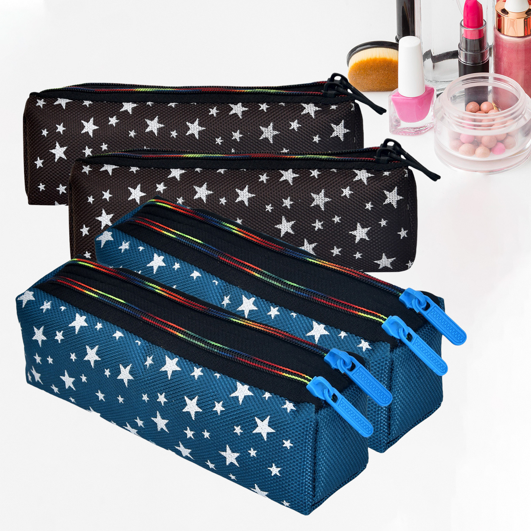 Kuber Industries Makeup Pouch | Rexine Cosmetic Pouch | Jewellery Utility Pouch | Toiletry Pouch for Girls | Travel Makeup Pouch for Girls | Storage Makeup Bag | Star Makeup Pouch | Pack of 4 | Multi