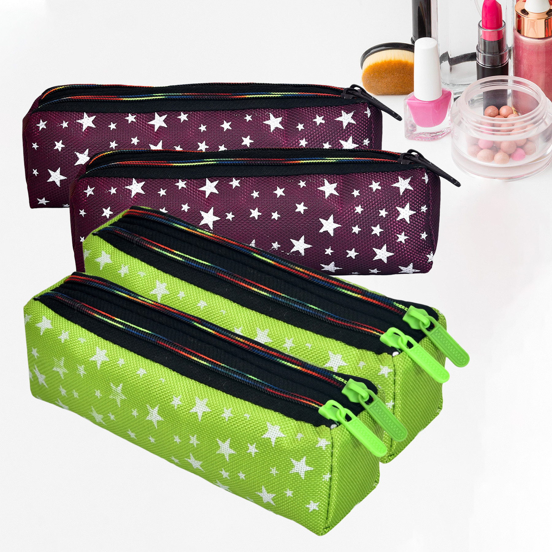Kuber Industries Makeup Pouch | Rexine Cosmetic Pouch | Jewellery Utility Pouch | Toiletry Pouch for Girls | Travel Makeup Pouch for Girls | Storage Makeup Bag | Star Makeup Pouch | Pack of 4 | Multi