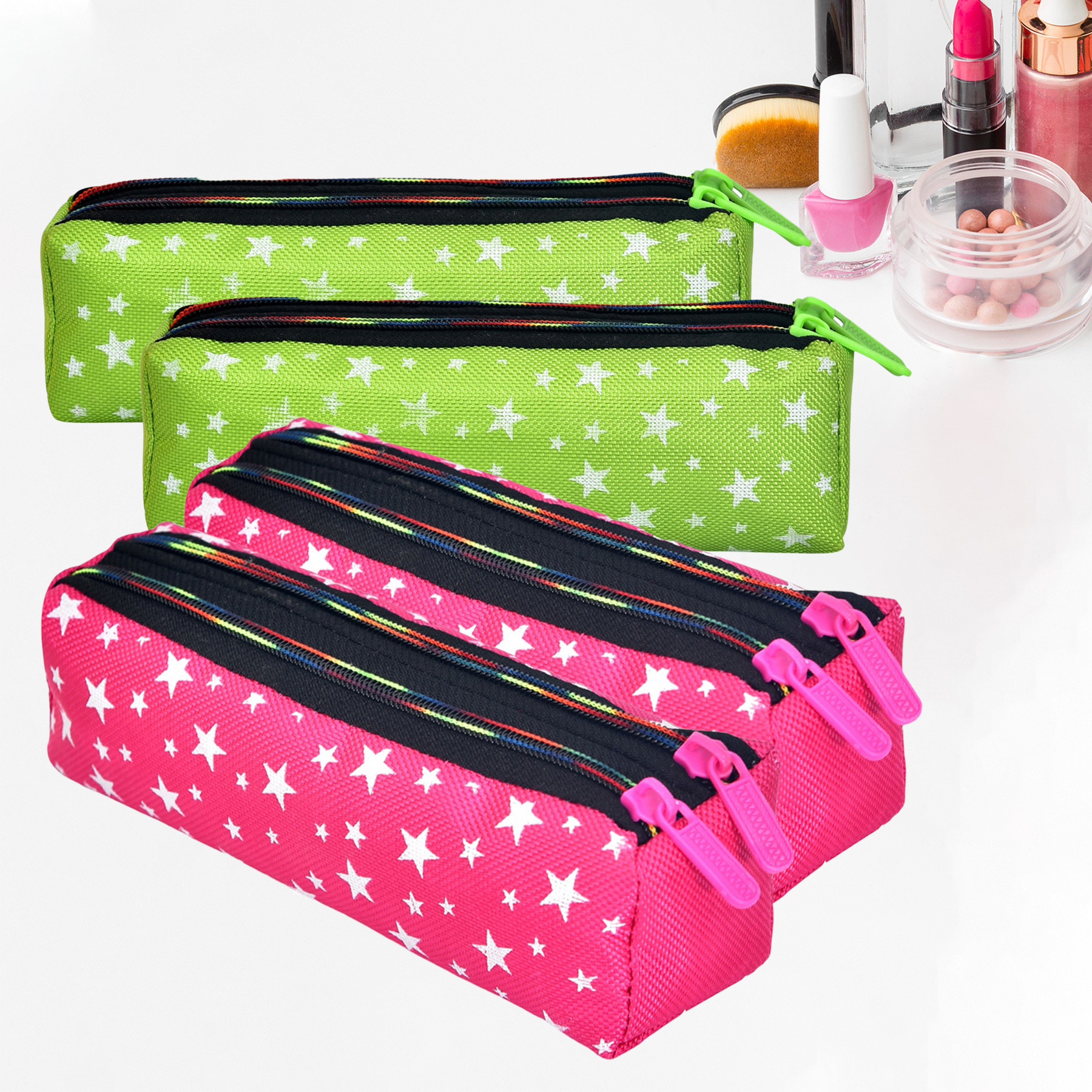 Kuber Industries Makeup Pouch | Rexine Cosmetic Pouch | Jewellery Utility Pouch | Toiletry Pouch for Girls | Travel Makeup Pouch for Girls | Storage Makeup Bag | Star Makeup Pouch | Pack of 4 | Multi