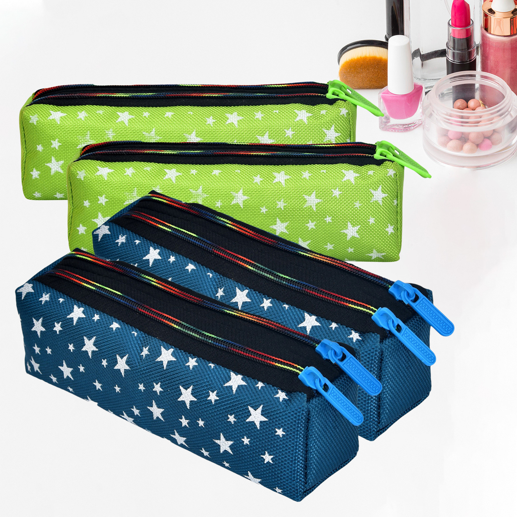 Kuber Industries Makeup Pouch | Rexine Cosmetic Pouch | Jewellery Utility Pouch | Toiletry Pouch for Girls | Travel Makeup Pouch for Girls | Storage Makeup Bag | Star Makeup Pouch | Pack of 4 | Multi