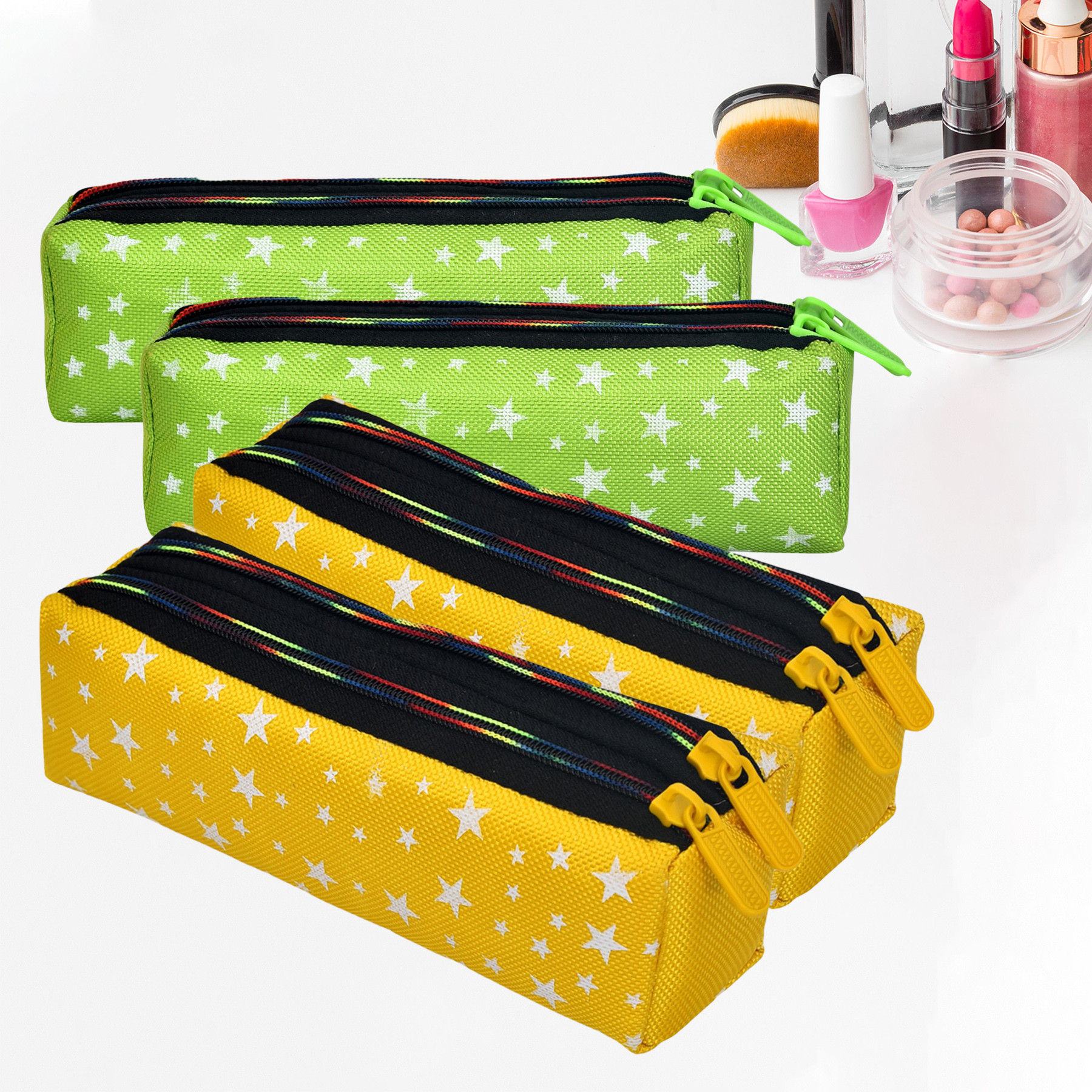 Kuber Industries Makeup Pouch | Rexine Cosmetic Pouch | Jewellery Utility Pouch | Toiletry Pouch for Girls | Travel Makeup Pouch for Girls | Storage Makeup Bag | Star Makeup Pouch | Pack of 4 | Multi