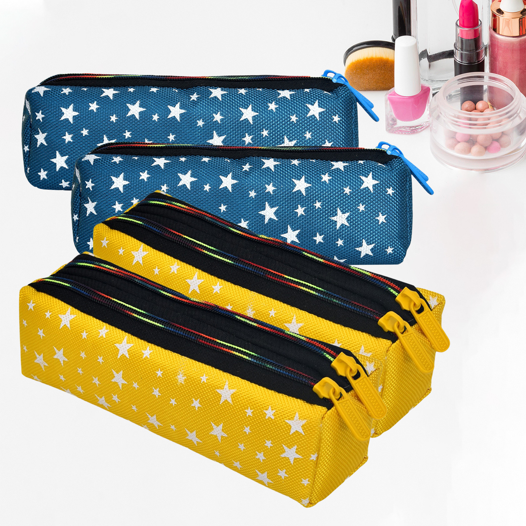 Kuber Industries Makeup Pouch | Rexine Cosmetic Pouch | Jewellery Utility Pouch | Toiletry Pouch for Girls | Travel Makeup Pouch for Girls | Storage Makeup Bag | Star Makeup Pouch | Pack of 4 | Multi