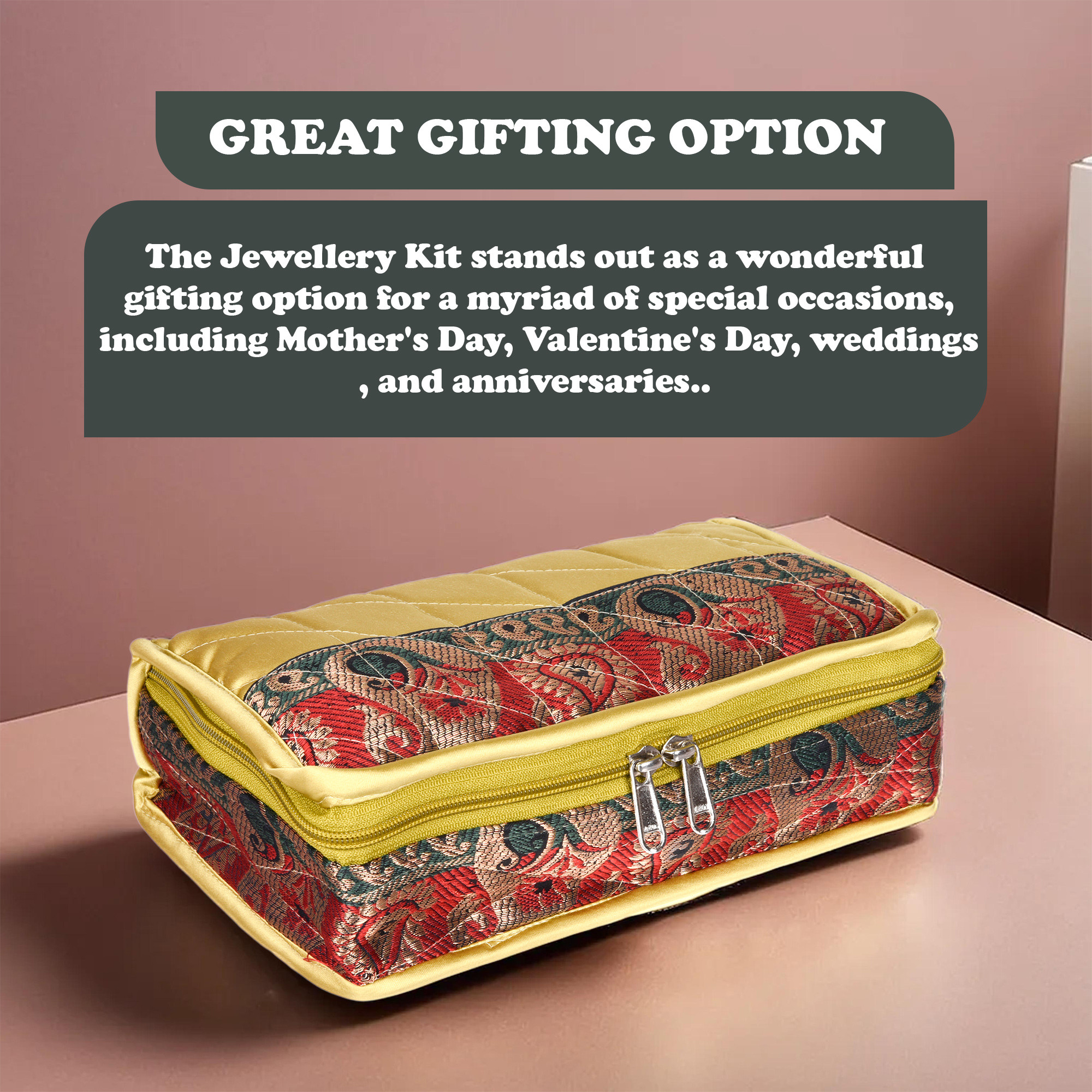 Kuber Industries Makeup Storage Bag  Cosmetic Kit for Travel  Vanity Organizer for Woman  Gifting Locker Kit  4 Pouch Makeup Kit  Gota-Lace Makeup Kit  Golden