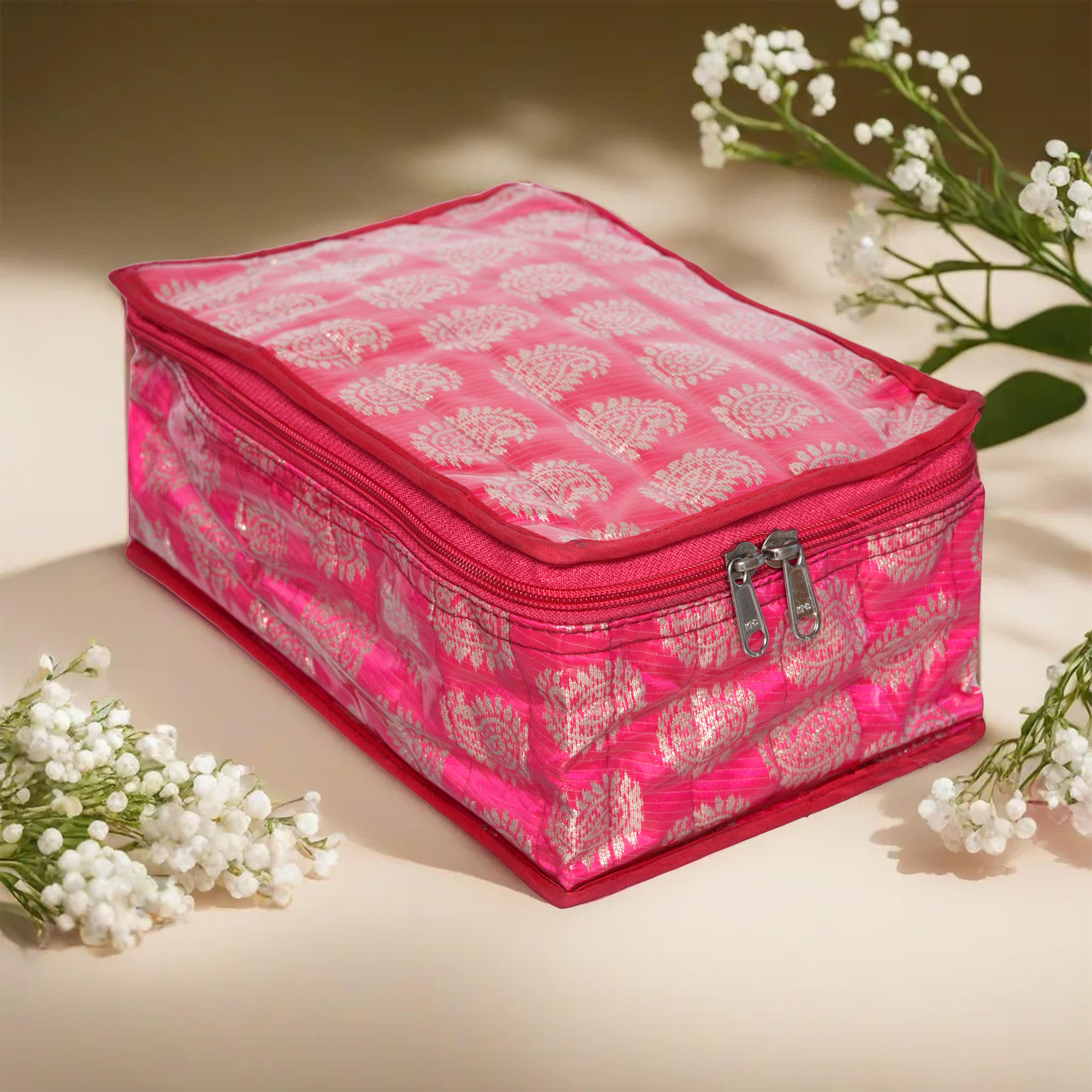 Kuber Industries Makeup Storage Bag  Locker Makeup Kit  Cosmetic Kit for Travel  Makeup Kit for Woman  12 Detachable Pouch  Carry Jama Jewellery Organizer  Pink