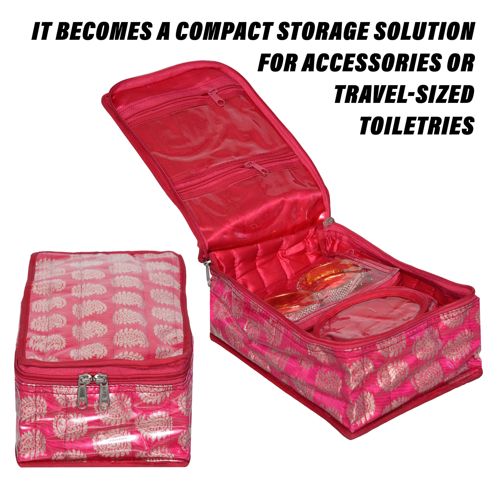 Kuber Industries Makeup Storage Bag  Locker Makeup Kit  Cosmetic Kit for Travel  Makeup Kit for Woman  12 Detachable Pouch  Carry Jama Jewellery Organizer  Pink