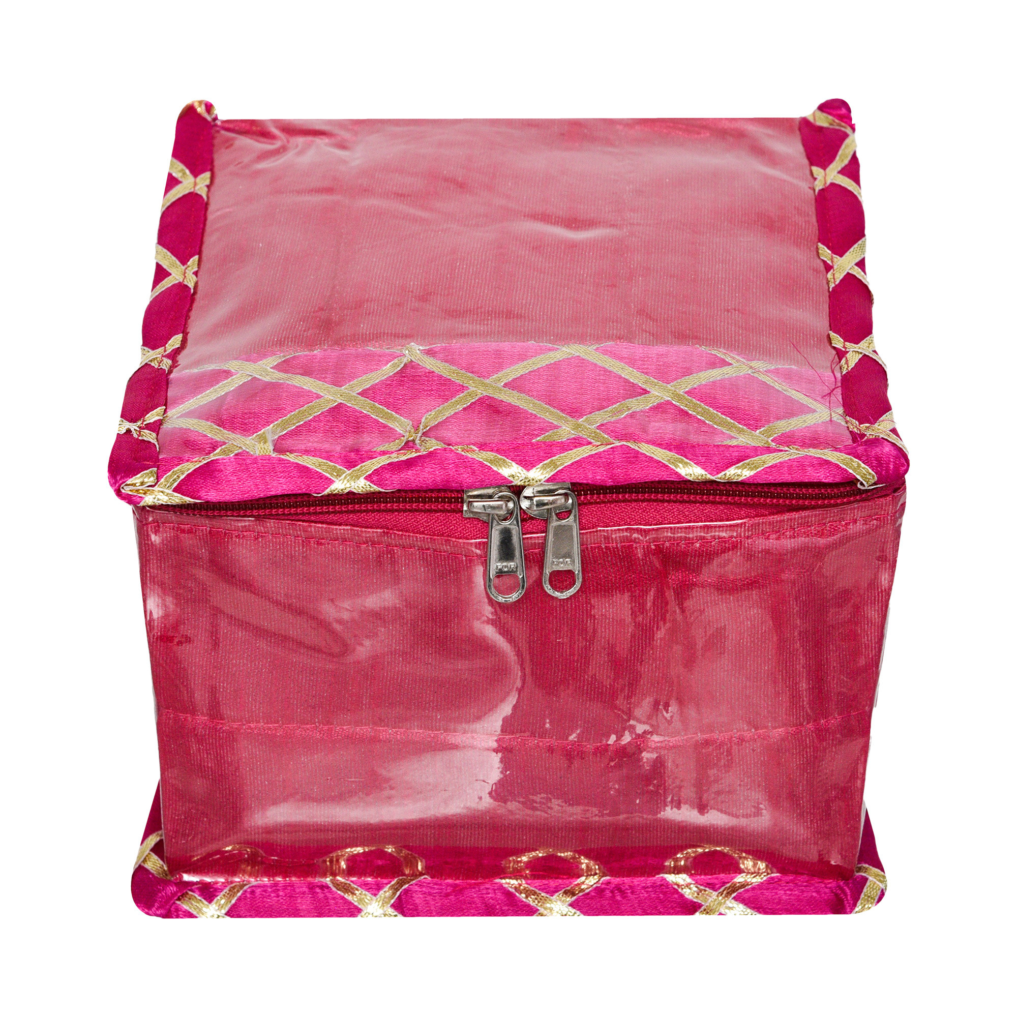 Kuber Industries Makeup Storage Bag  Locker Makeup Kit  Cosmetic Kit for Travel  Makeup Kit for Woman  10 Detachable Pouch  Gota Check Jewellery Organizer  Small  Pink