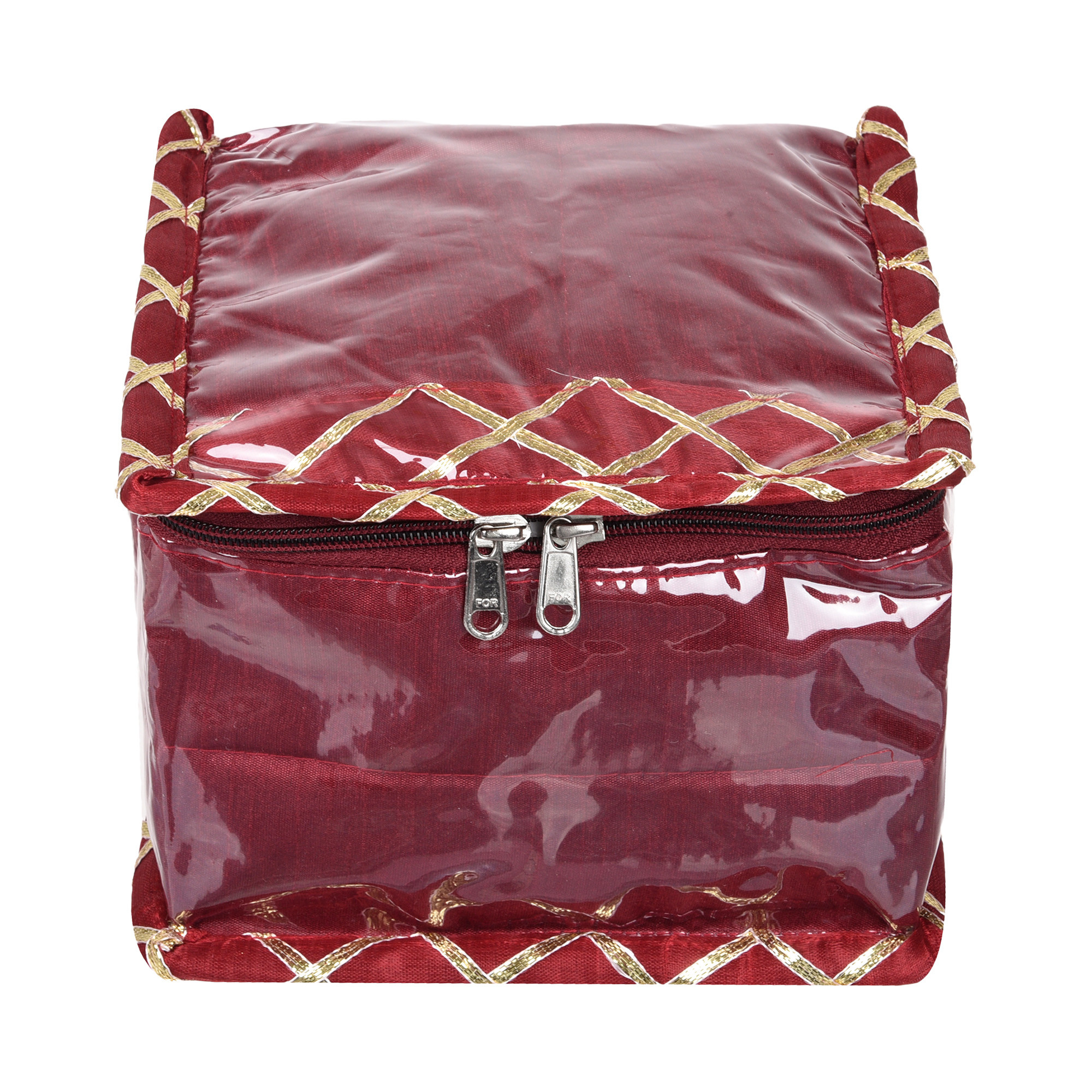 Kuber Industries Makeup Storage Bag  Locker Makeup Kit  Cosmetic Kit for Travel  Makeup Kit for Woman  10 Detachable Pouch  Gota Check Jewellery Organizer  Small  Maroon