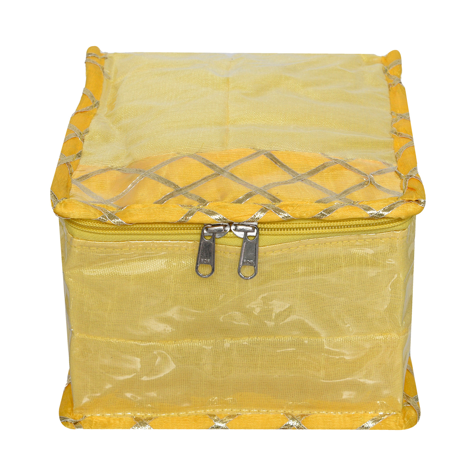 Kuber Industries Makeup Storage Bag  Locker Makeup Kit  Cosmetic Kit for Travel  Makeup Kit for Woman  10 Detachable Pouch  Gota Check Jewellery Organizer  Small  Yellow