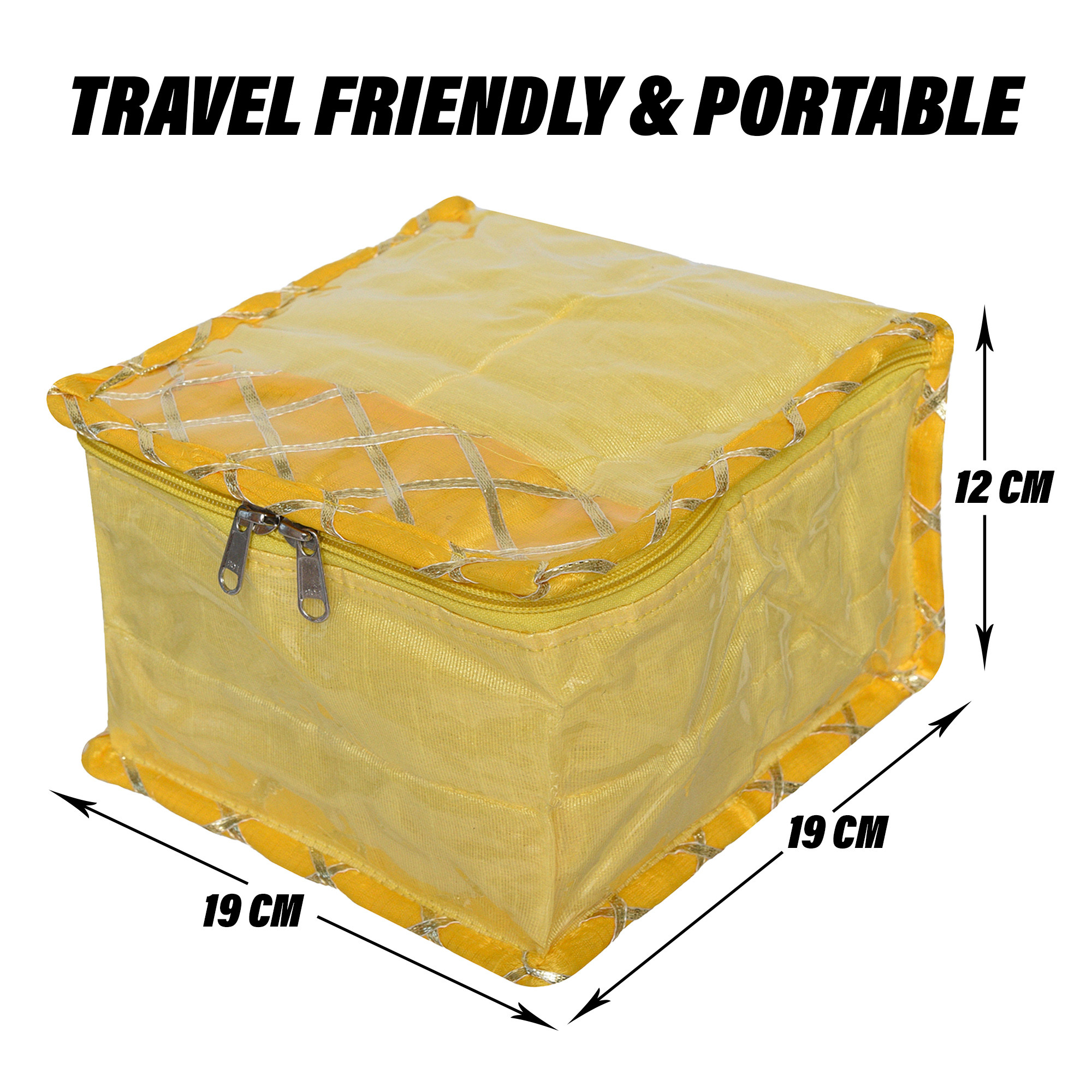Kuber Industries Makeup Storage Bag | Locker Makeup Kit | Cosmetic Kit for Travel | Makeup Kit for Woman | 10 Detachable Pouch | Gota Check Jewellery Organizer | Small | Yellow