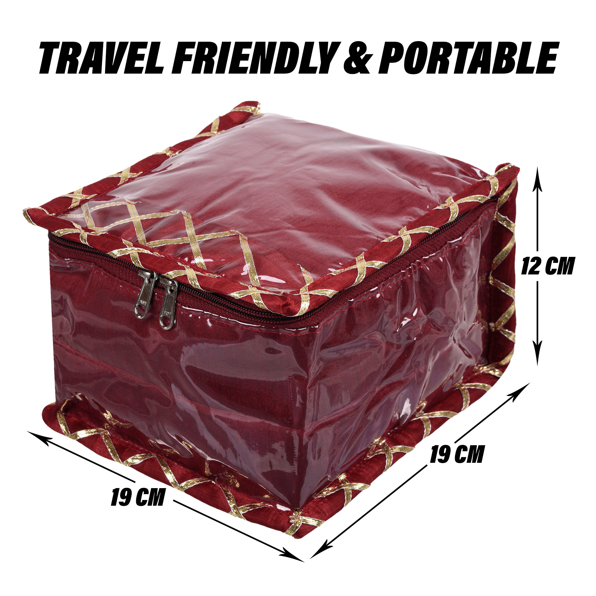 Kuber Industries Makeup Storage Bag | Locker Makeup Kit | Cosmetic Kit for Travel | Makeup Kit for Woman | 10 Detachable Pouch | Gota Check Jewellery Organizer | Small | Maroon