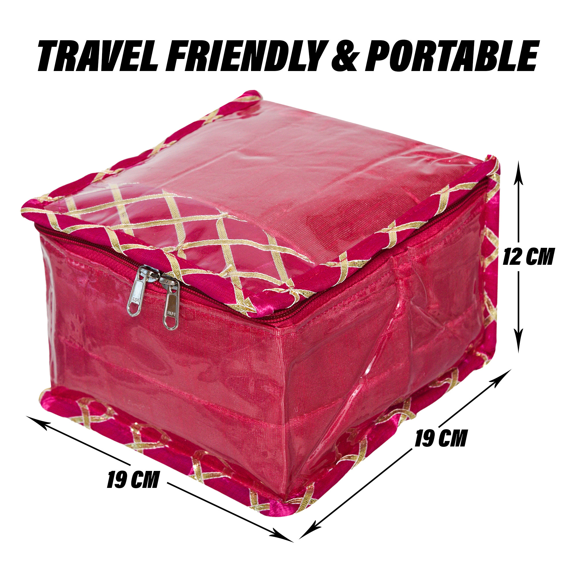 Kuber Industries Makeup Storage Bag | Locker Makeup Kit | Cosmetic Kit for Travel | Makeup Kit for Woman | 10 Detachable Pouch | Gota Check Jewellery Organizer | Small | Pink