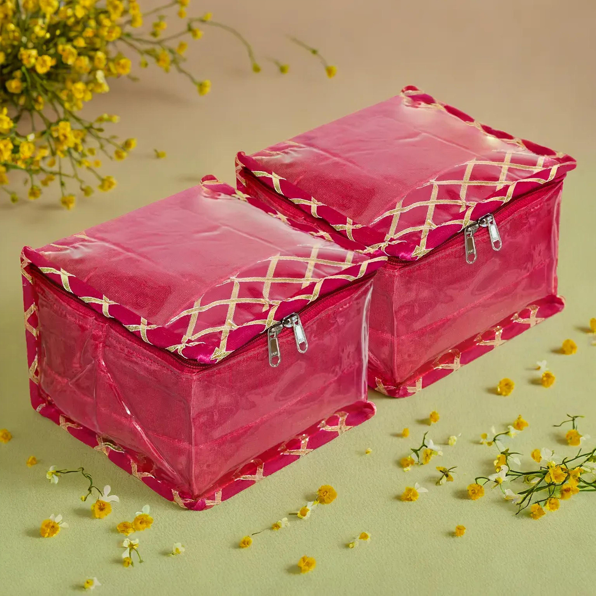 Kuber Industries Makeup Storage Bag | Locker Makeup Kit | Cosmetic Kit for Travel | Makeup Kit for Woman | 10 Detachable Pouch | Gota Check Jewellery Organizer | Small | Pink