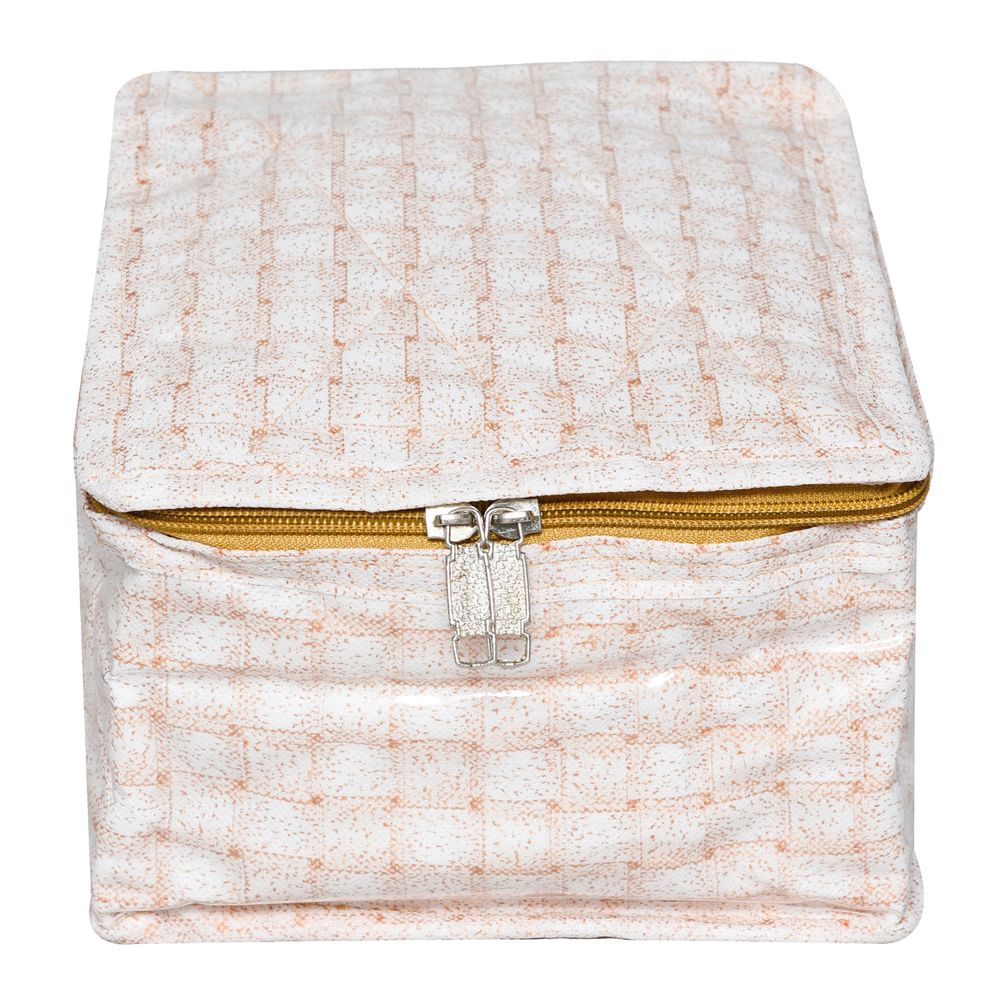 Kuber Industries Makeup Storage Bag | Locker Makeup Kit | Cosmetic Kit for Travel | Makeup Kit for Woman | 10 Detachable Pouch | Check Jewellery Organizer | Small | Golden