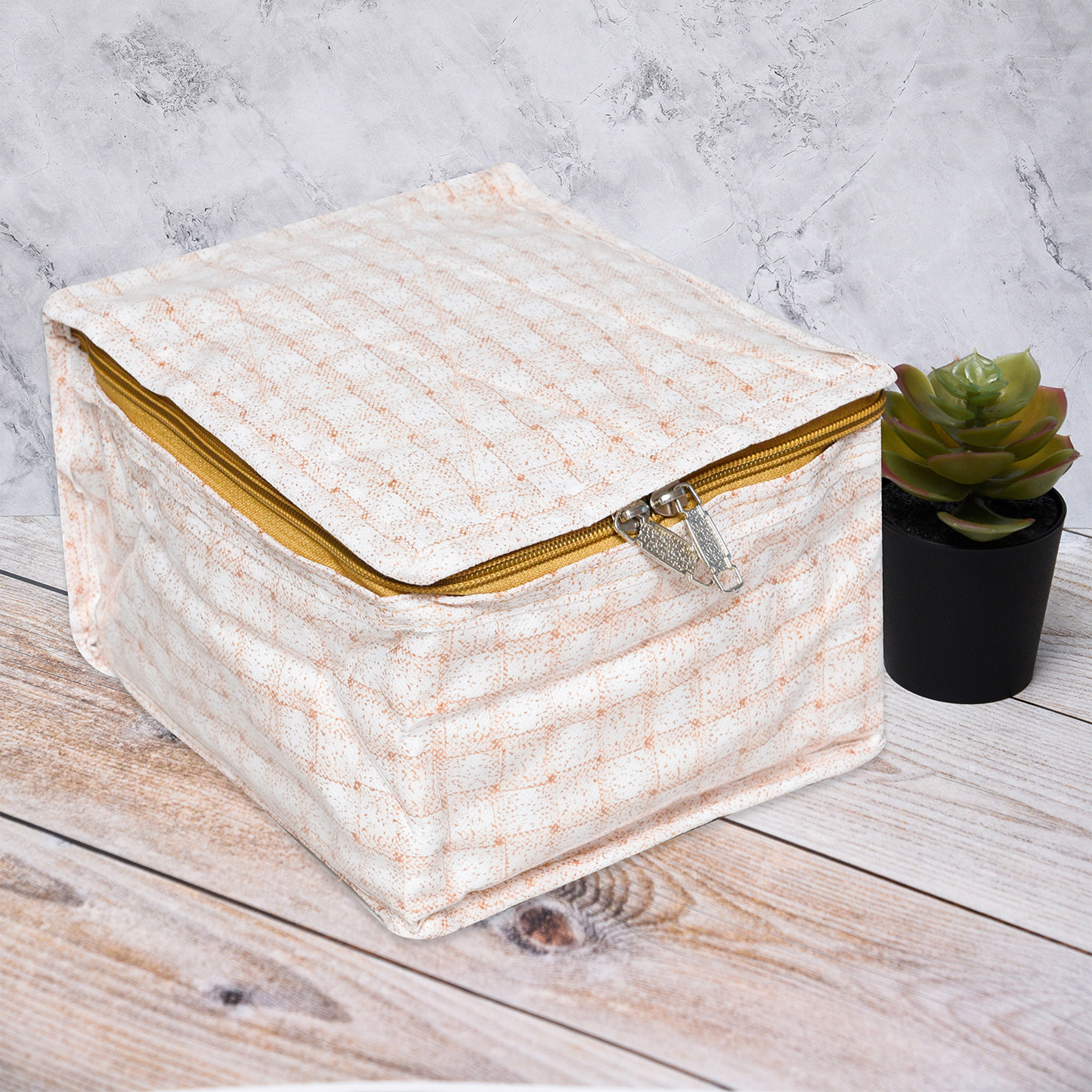 Kuber Industries Makeup Storage Bag | Locker Makeup Kit | Cosmetic Kit for Travel | Makeup Kit for Woman | 10 Detachable Pouch | Check Jewellery Organizer | Small | Golden