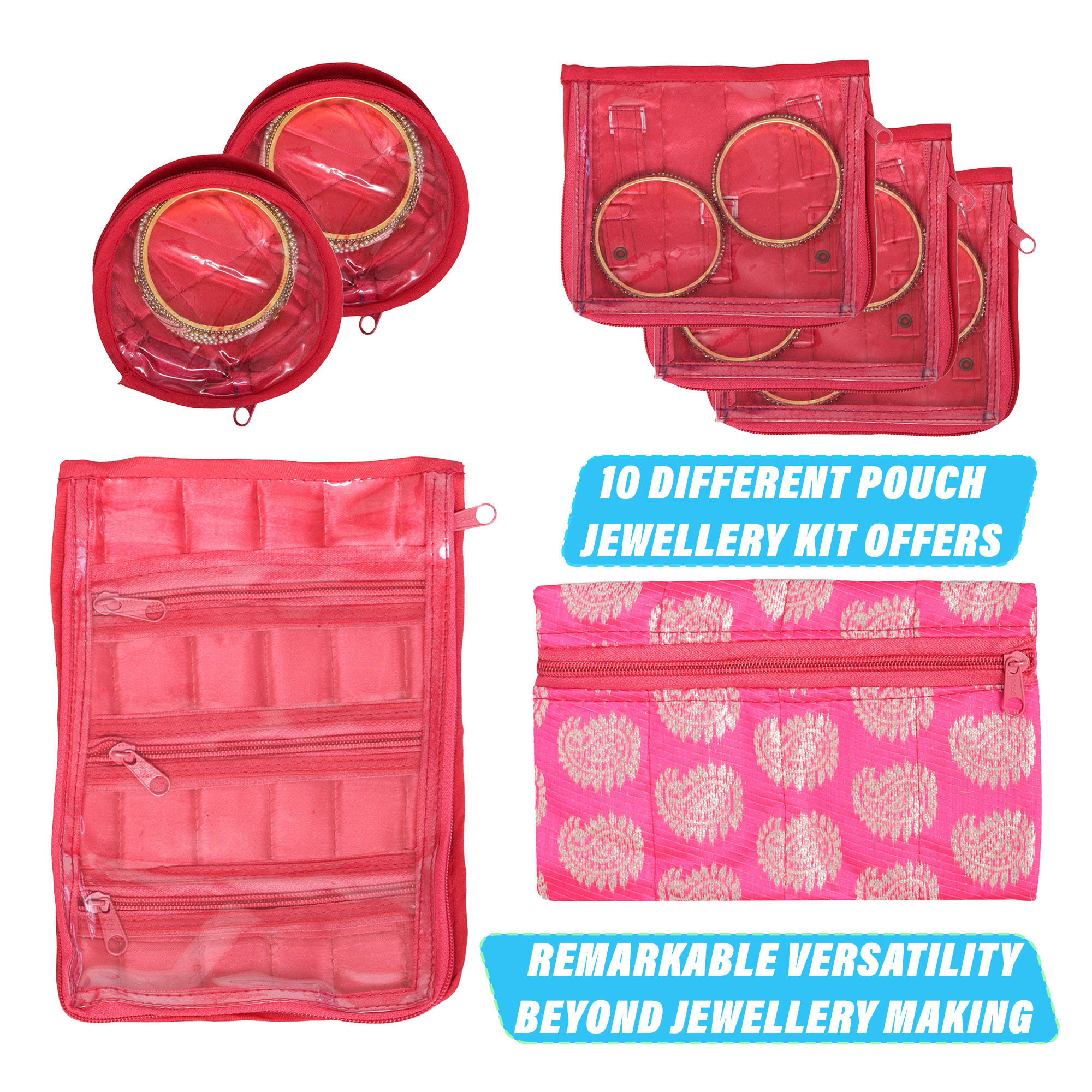 Kuber Industries Makeup Storage Bag | Locker Makeup Kit | Cosmetic Kit for Travel | Makeup Kit for Woman | 12 Detachable Pouch | Carry Jama Jewellery Organizer | Pink